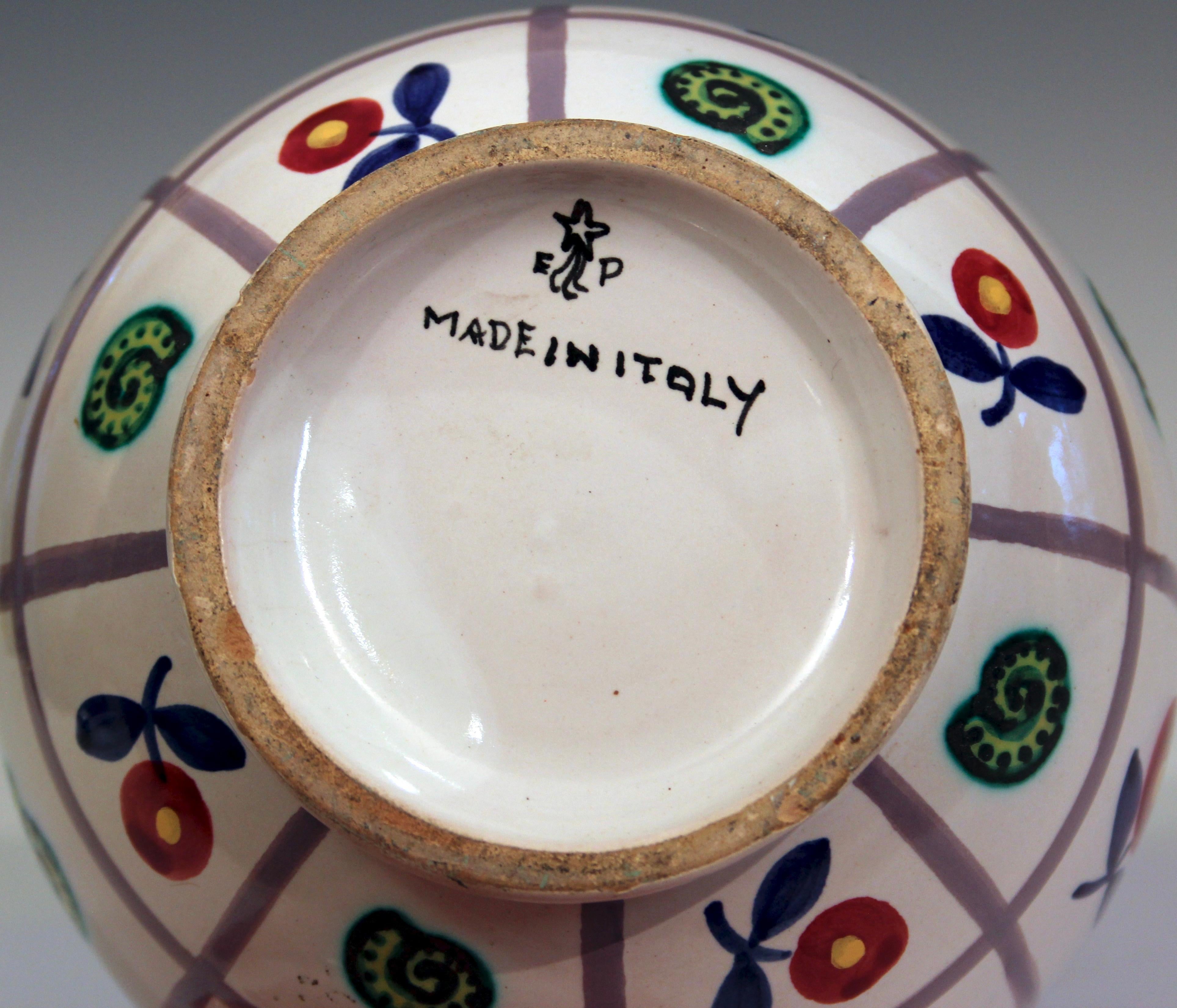 Mid-Century Modern Emilio Polci Vintage Vase Italian Pottery Flower Snail Grid Figure Raymor For Sale
