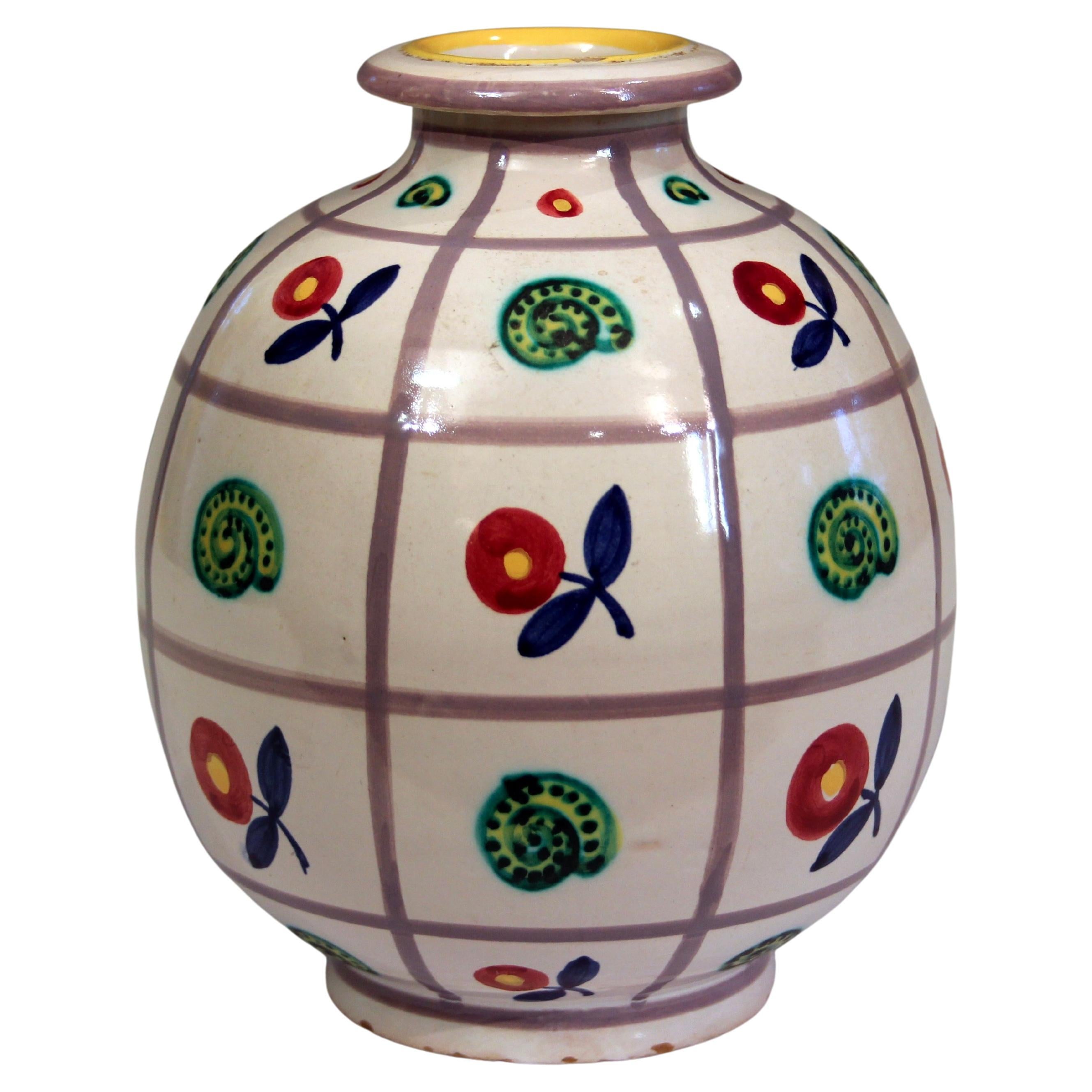Emilio Polci Vintage Vase Italian Pottery Flower Snail Grid Figure Raymor For Sale