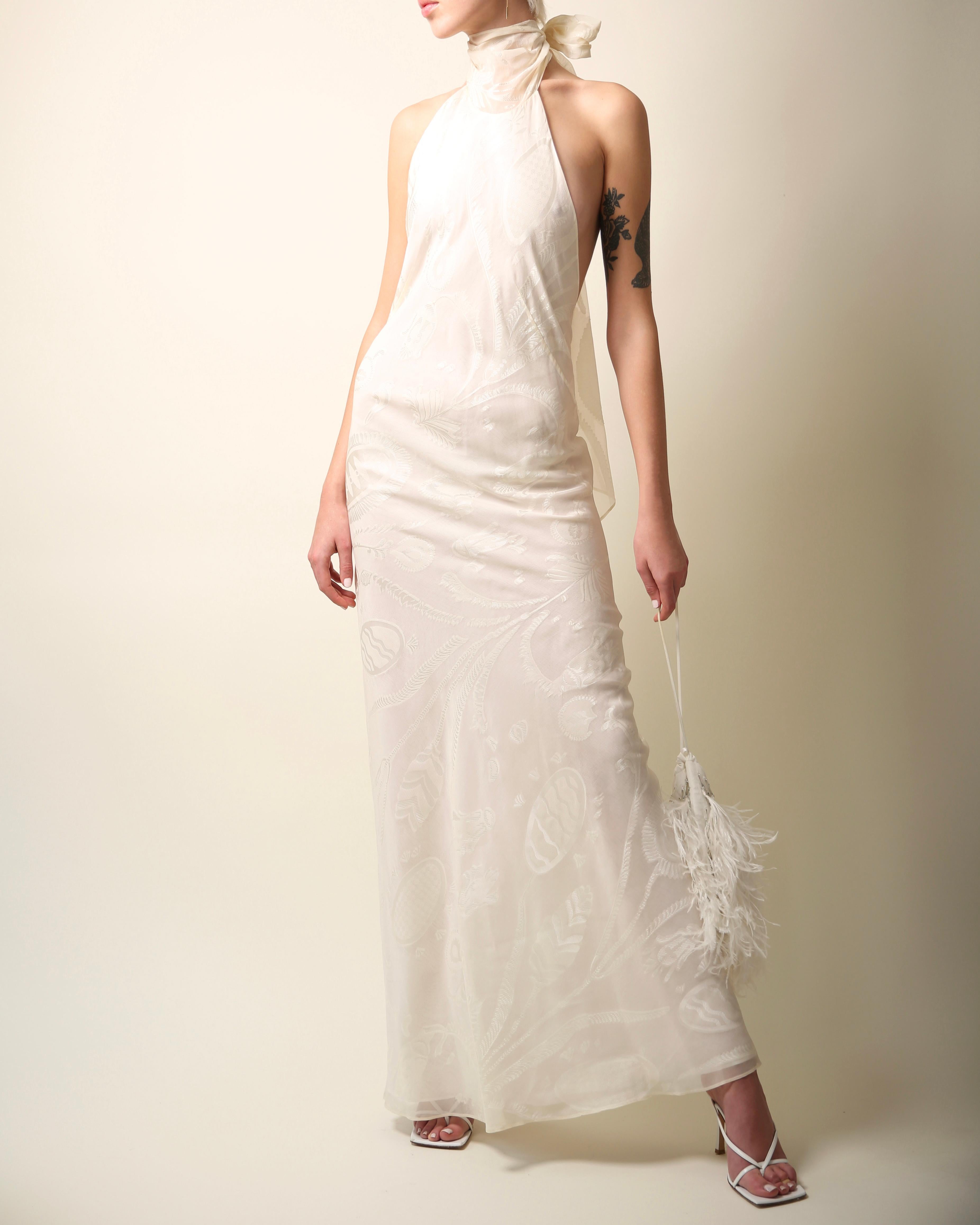 Emilio Pucci Vintage-Seidenkleid in Elfenbein aus der Laufstegkollektion Frühjahr 2001 
Dieses Kleid besteht aus zwei miteinander verbundenen Schichten. Die äußere Schicht besteht aus einem durchsichtigen Seidenüberzug mit botanischem Druck und dem