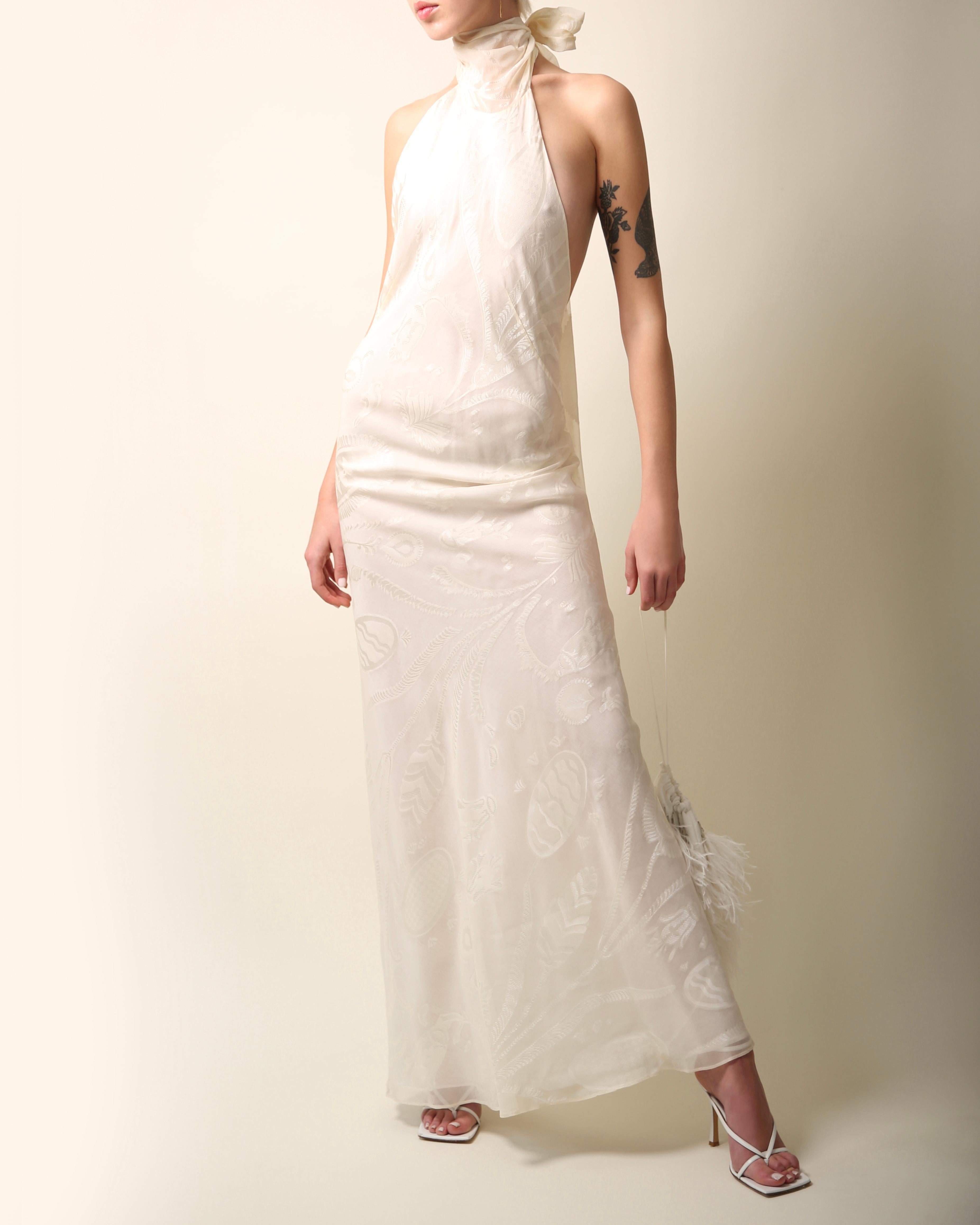 Beige Emilio Pucci 01 vintage ivory floral print silk backless maxi dress wedding gown
