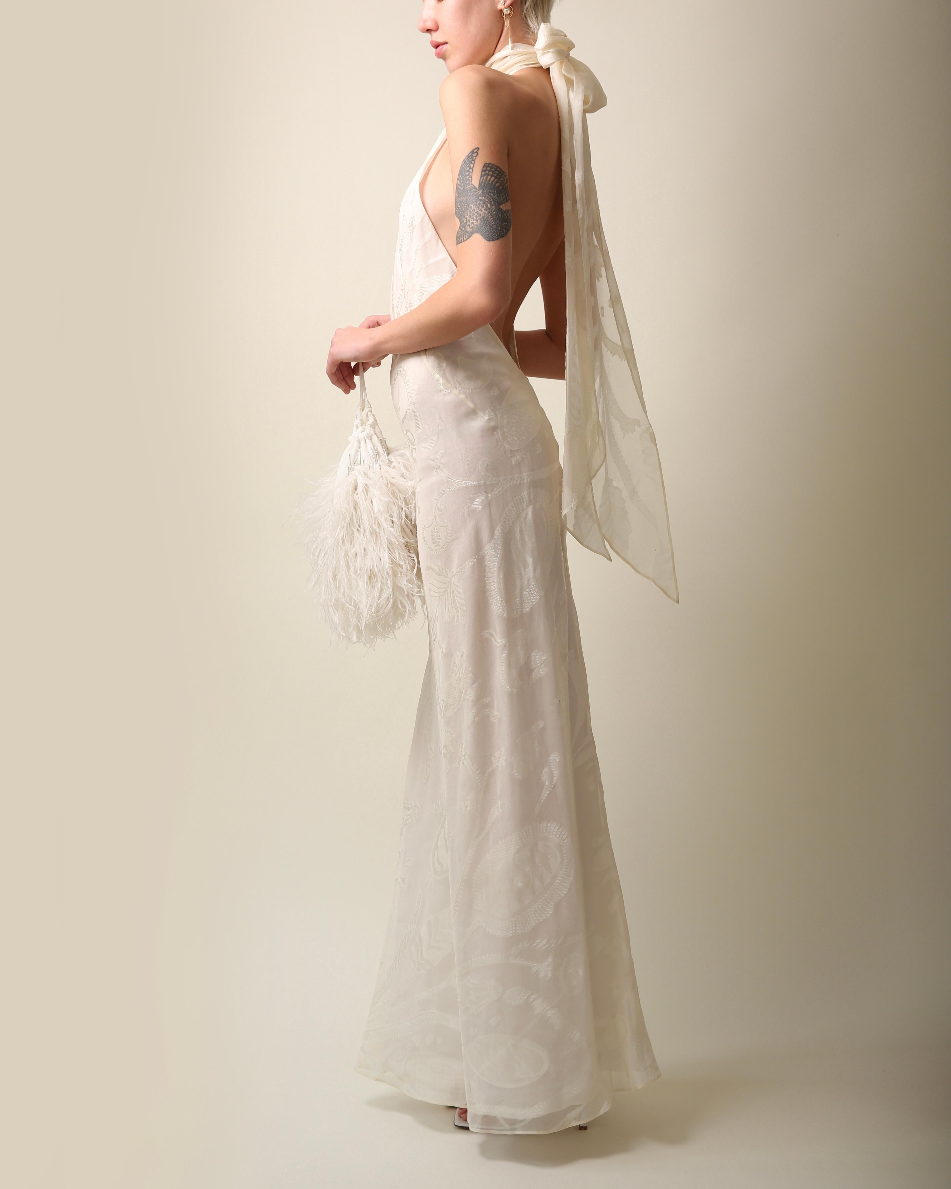 Emilio Pucci 01 vintage ivory floral print silk backless maxi dress wedding gown In Good Condition In Milano, Lombardia