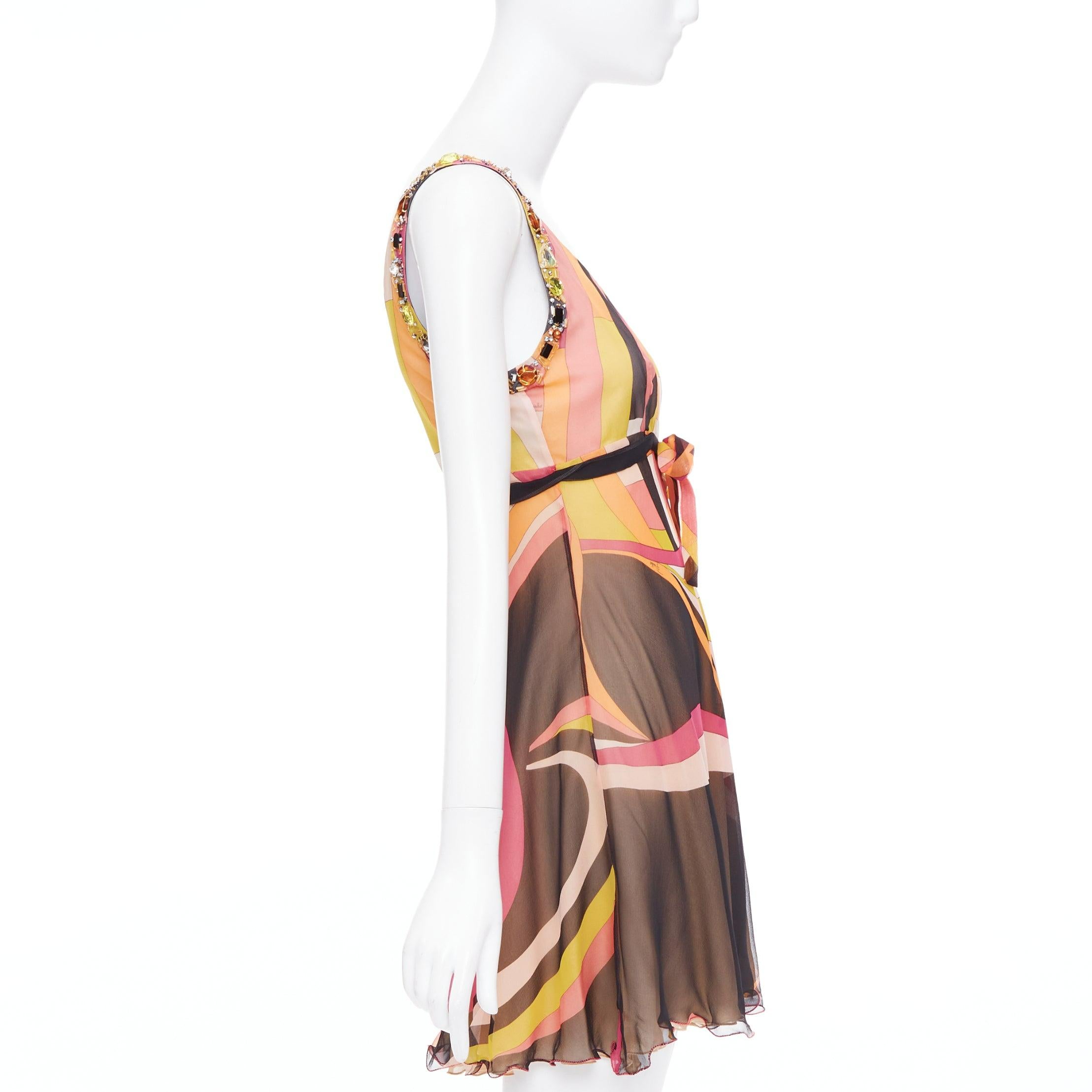 EMILIO PUCCI 100% silk kaleidoscopic swirl beaded shoulder dress IT40 S im Zustand „Gut“ im Angebot in Hong Kong, NT