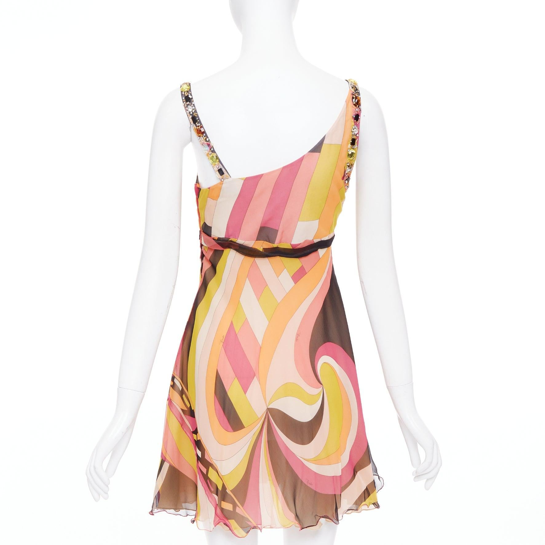 EMILIO PUCCI 100% silk kaleidoscopic swirl beaded shoulder dress IT40 S Damen im Angebot