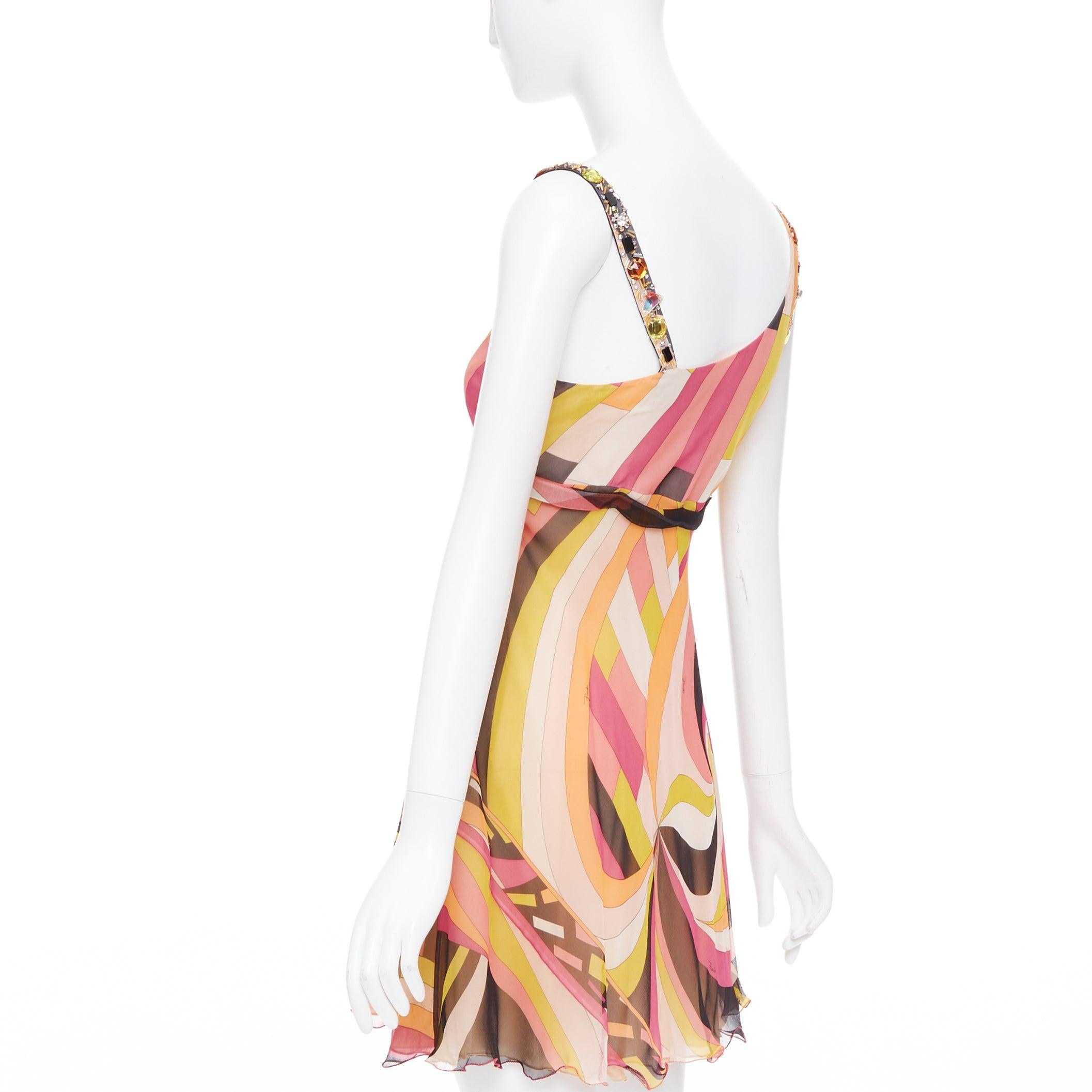 EMILIO PUCCI 100% silk kaleidoscopic swirl beaded shoulder dress IT40 S im Angebot 1
