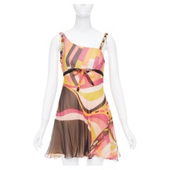 EMILIO PUCCI 100% silk kaleidoscopic swirl beaded shoulder dress IT40 S