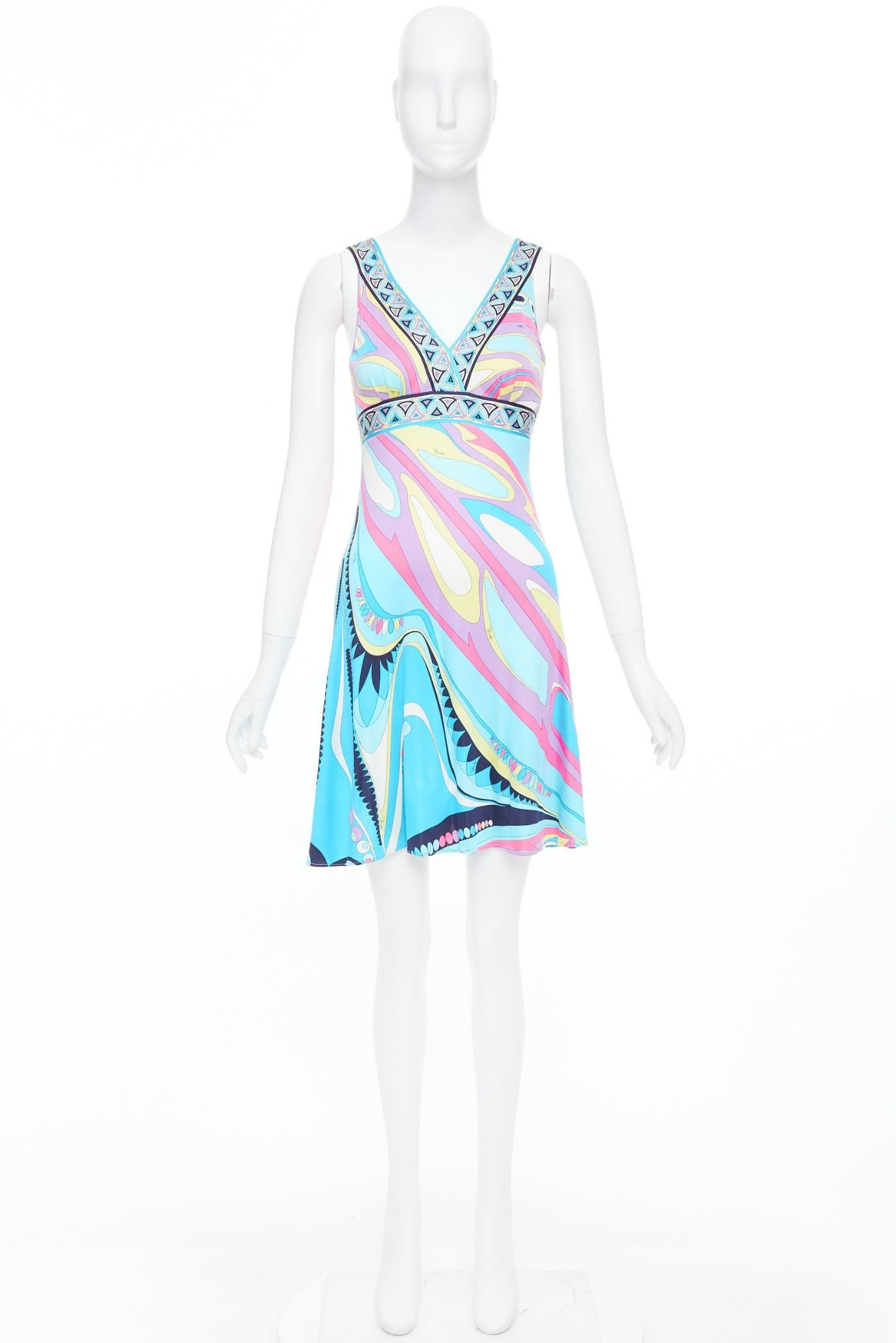 EMILIO PUCCI 100% Seide hellblau kaleidoskopischer Druck Minikleid IT40 S im Angebot 5