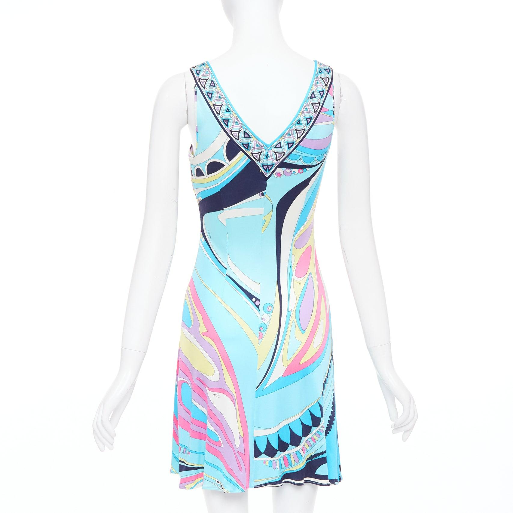 EMILIO PUCCI 100% Seide hellblau kaleidoskopischer Druck Minikleid IT40 S Damen im Angebot