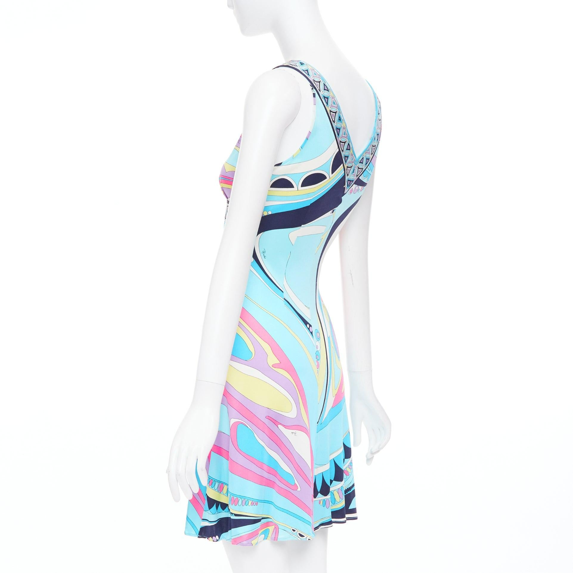 EMILIO PUCCI 100% Seide hellblau kaleidoskopischer Druck Minikleid IT40 S im Angebot 1