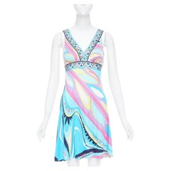 EMILIO PUCCI 100% silk light blue kaleidoscopic print mini dress IT40 S
