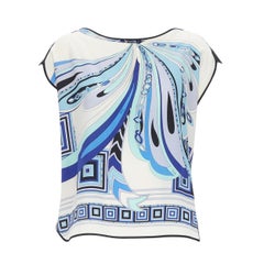 EMILIO PUCCI 100% silk paisley print boat neck cap sleeve top IT38 XS