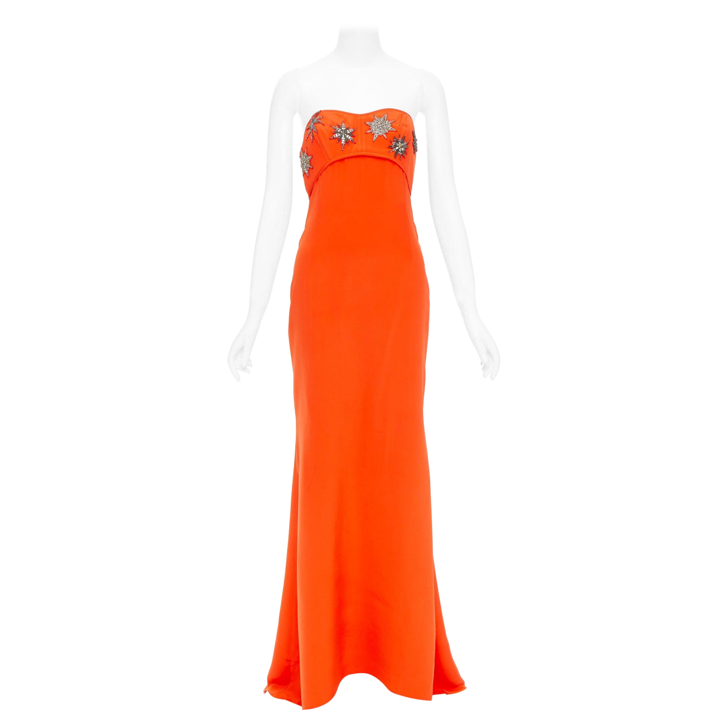 EMILIO PUCCI 100% silk tangerine crystal embellished mermaid gown IT40 S
