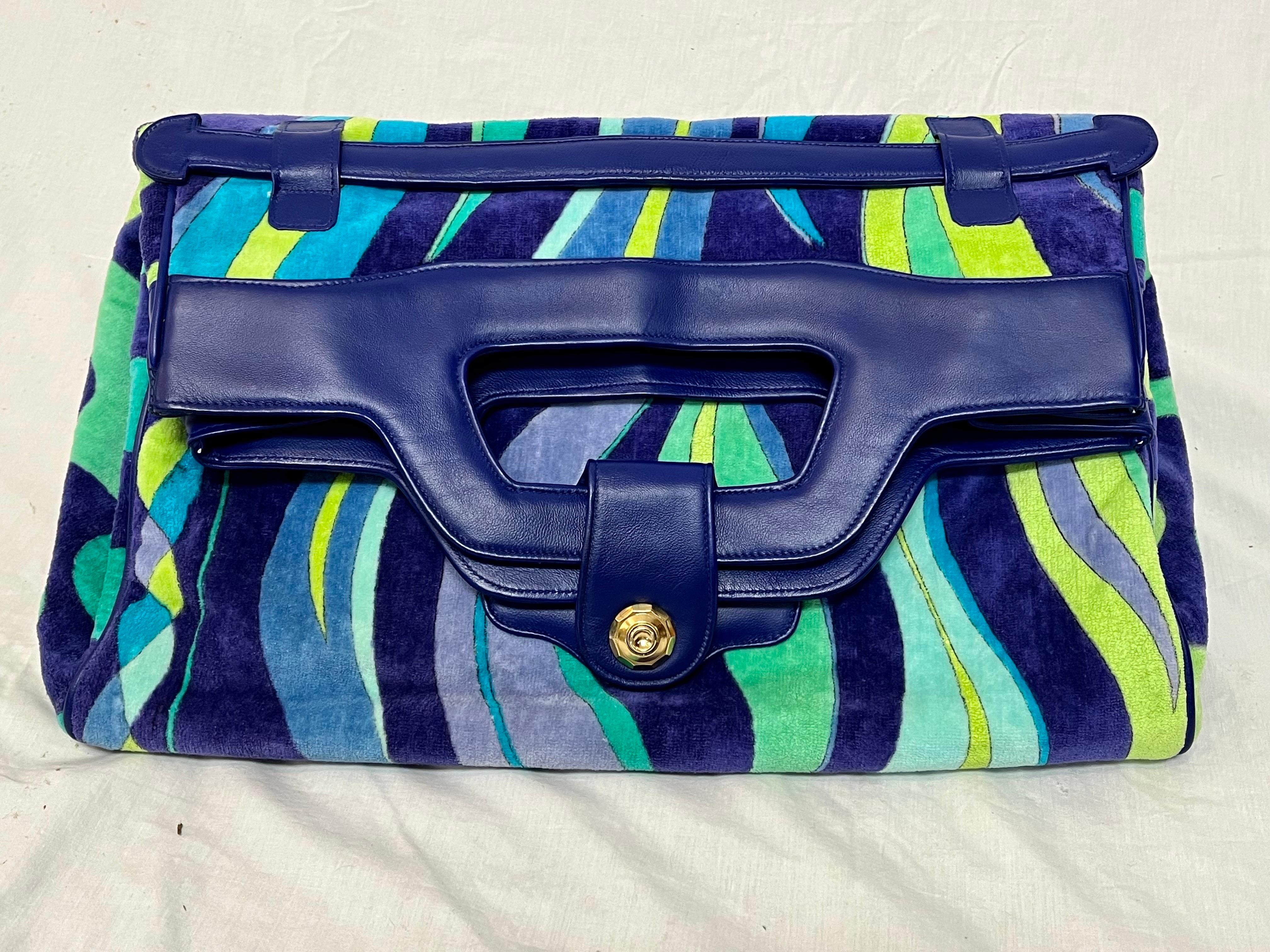 Emilio Pucci 1960s Large Velour Signed Fold over Double Handle Beach Tote Bag 9