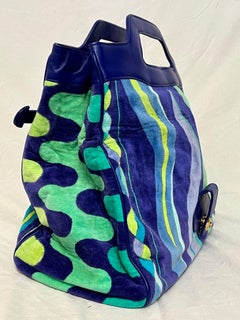 Emilio Pucci 1960s Large Velour Signed Fold over Double Handle Beach Tote Bag