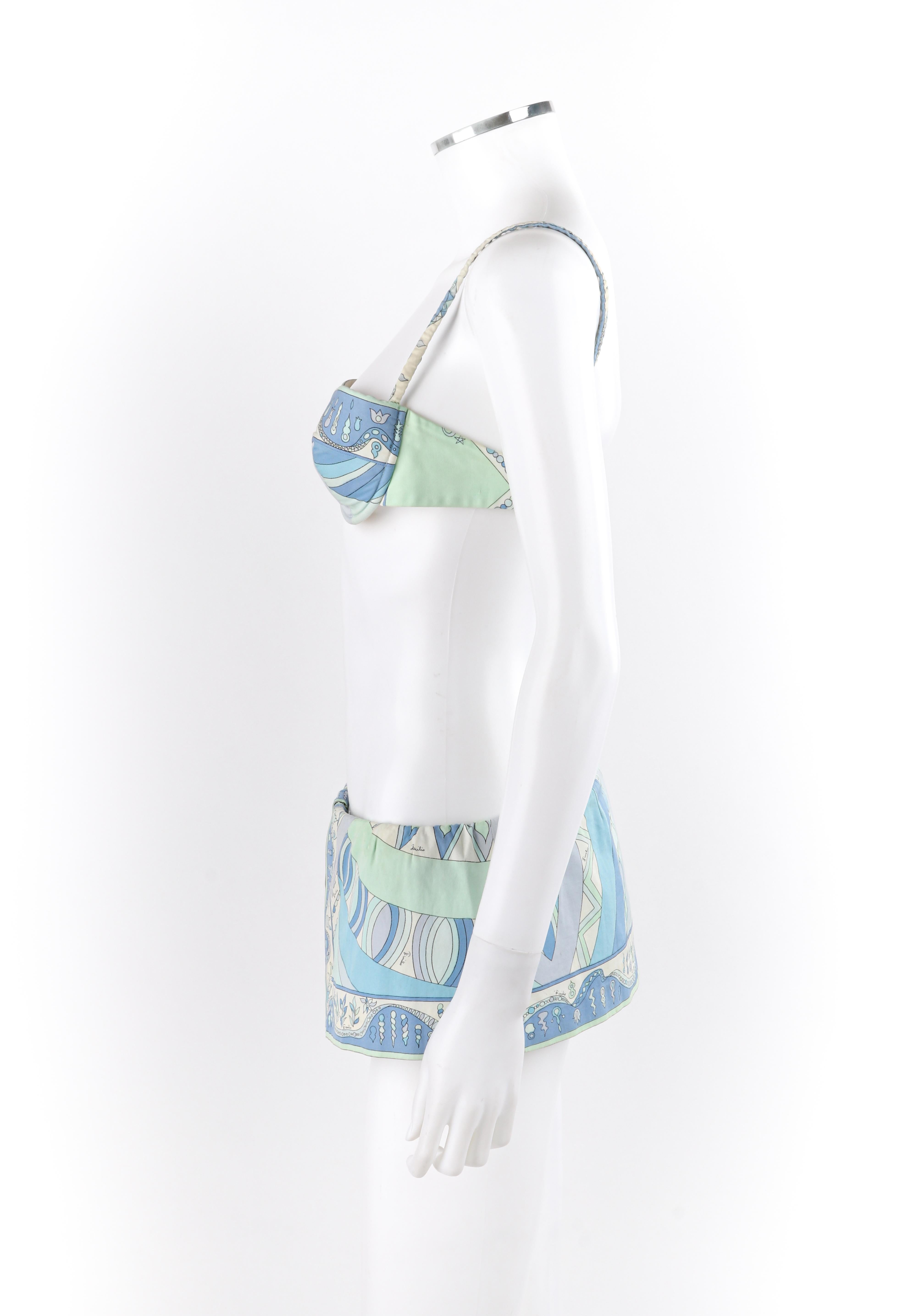 Blue EMILIO PUCCI 1960’s Multicolor Nordic Motif Signature Print 2 Pc Bikini Swimsuit