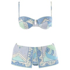 EMILIO PUCCI 1960’s Multicolor Nordic Motif Signature Print 2 Pc Bikini Swimsuit