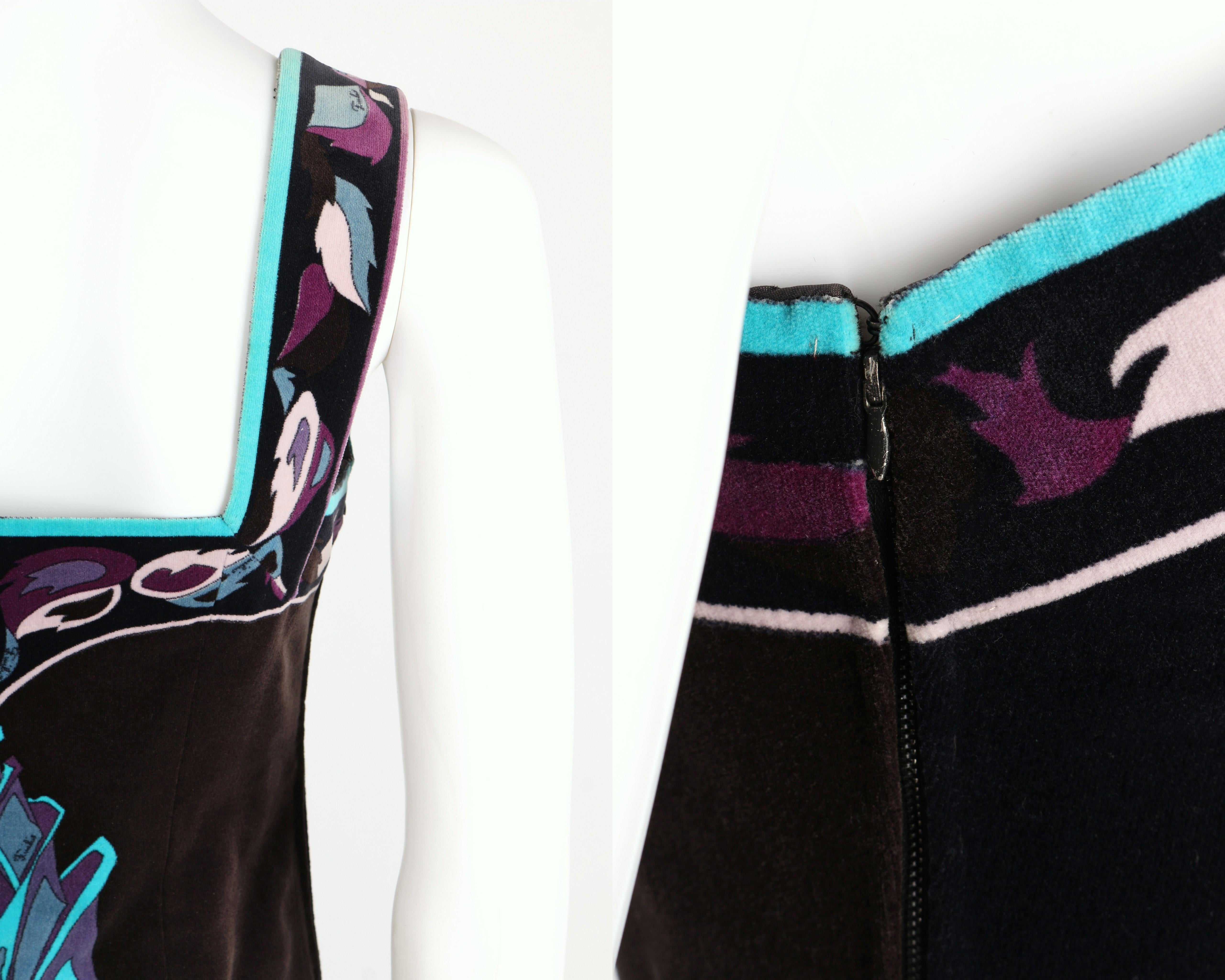 EMILIO PUCCI 1960 Vestido maxi de terciopelo sin mangas con estampado de rosas multicolor Talla 10 en venta 4