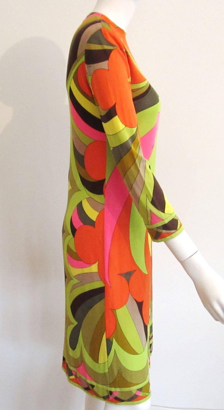 EMILIO PUCCI 1960s Multicolor Silk Long Sleeve Mod Print Dress XS