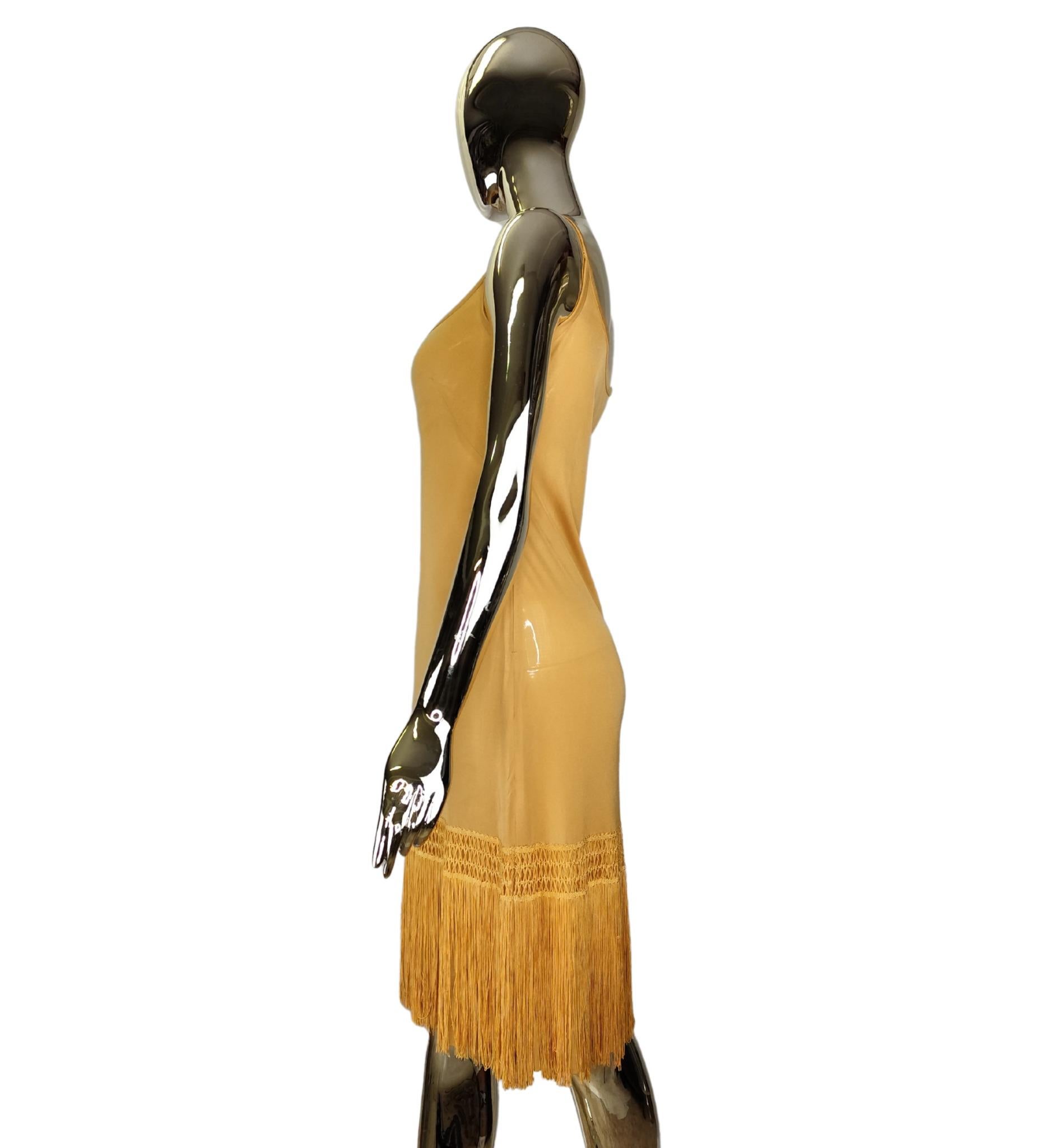 Emilio Pucci 1960s mustard yellow fringe silk dress In Good Condition For Sale In Milano, IT