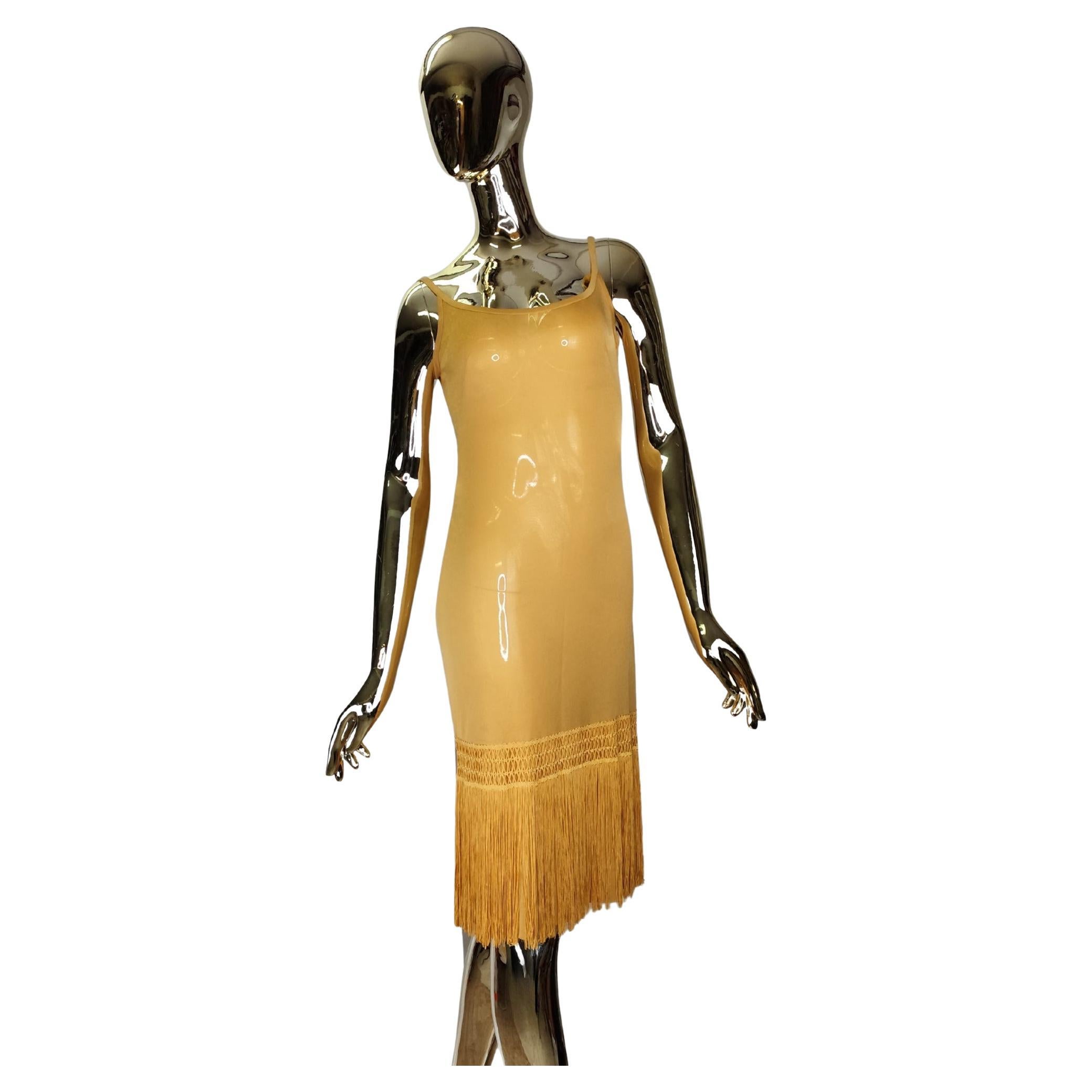 Emilio Pucci Vestido de seda con flecos amarillo mostaza de los años 60