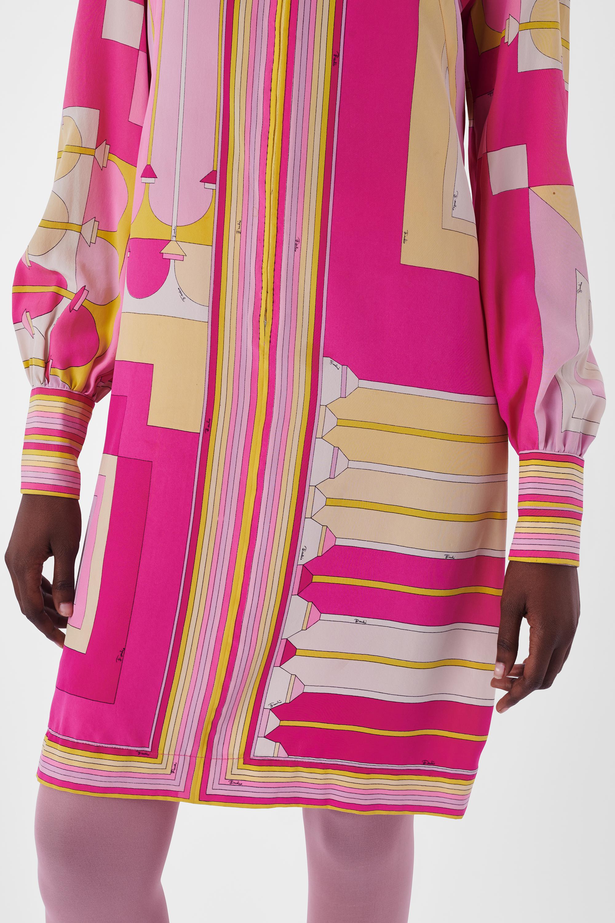 Emilio Pucci 1960's Pink Silk Zip Up Dress In Good Condition For Sale In London, GB
