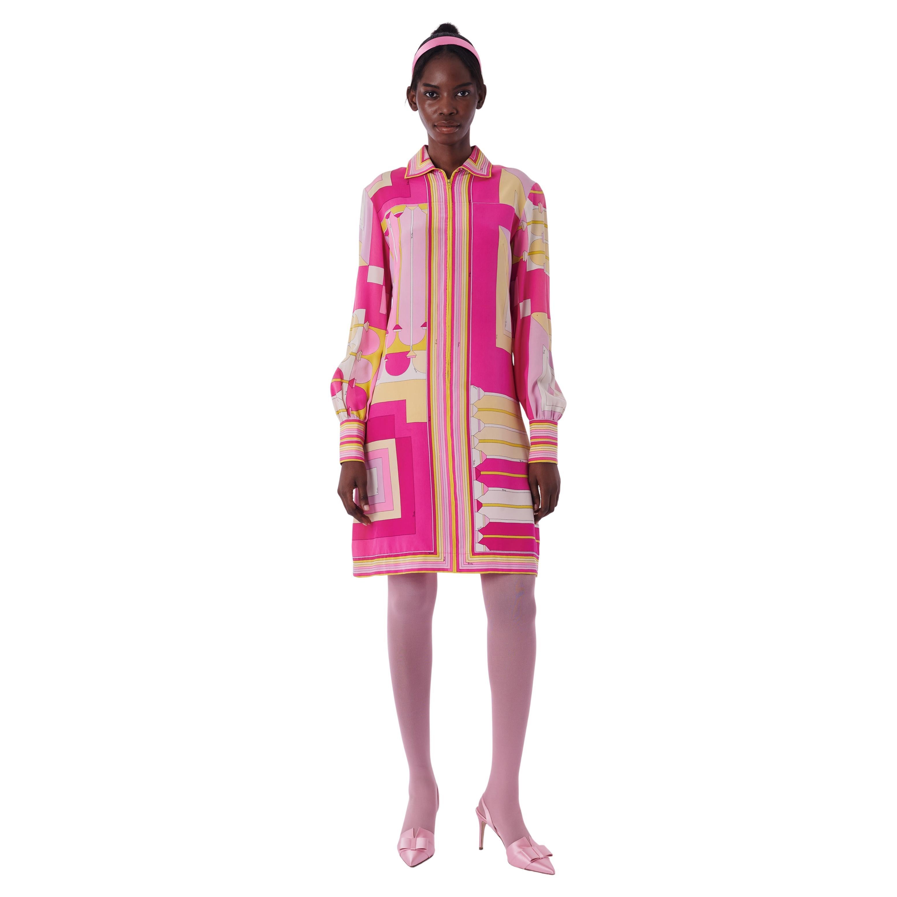 Emilio Pucci 1960's Pink Silk Zip Up Dress For Sale
