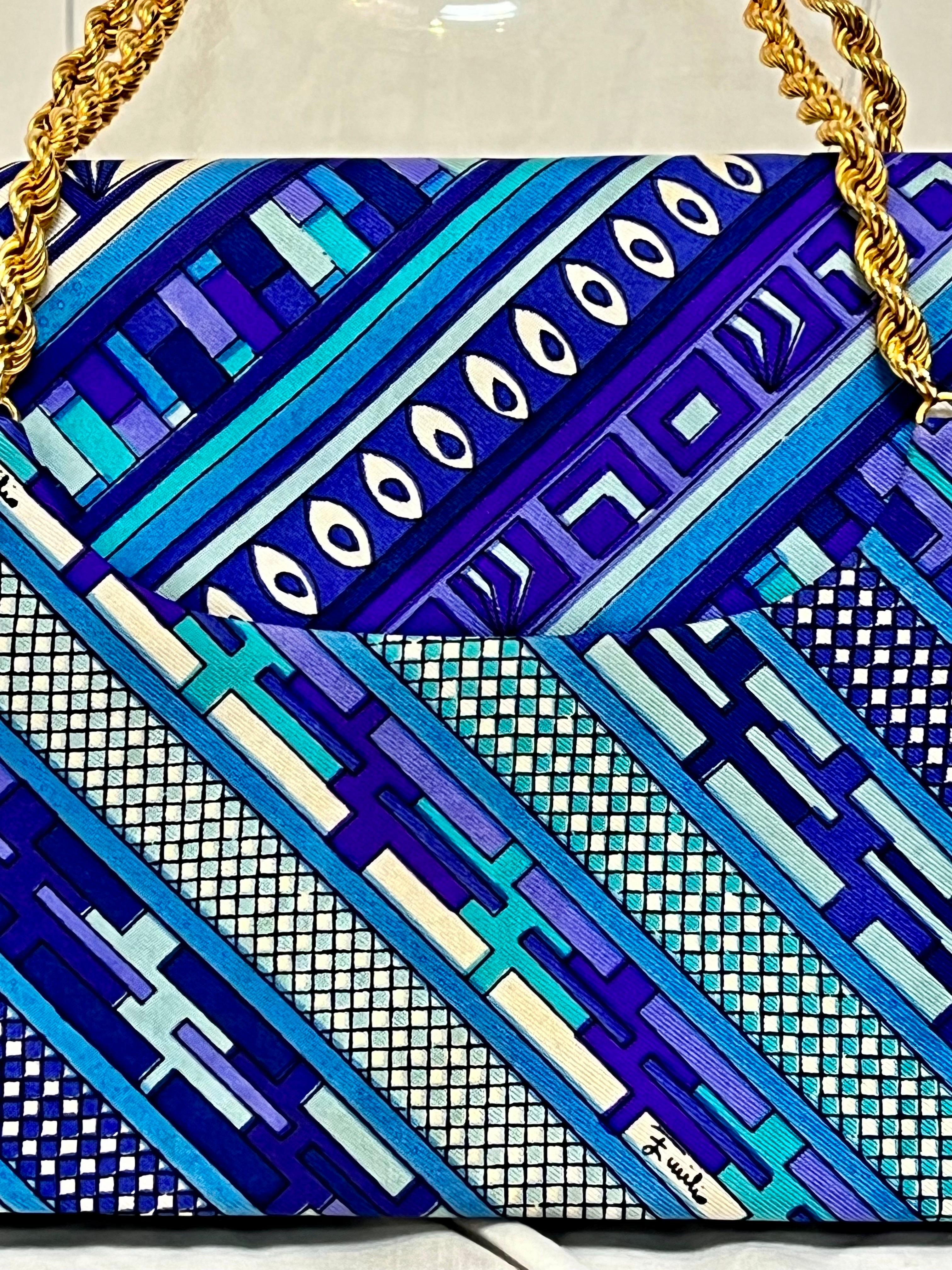Metal Emilio Pucci 1960s Top Handle Chain Signed Vibrant Print Clutch Fold over Bag