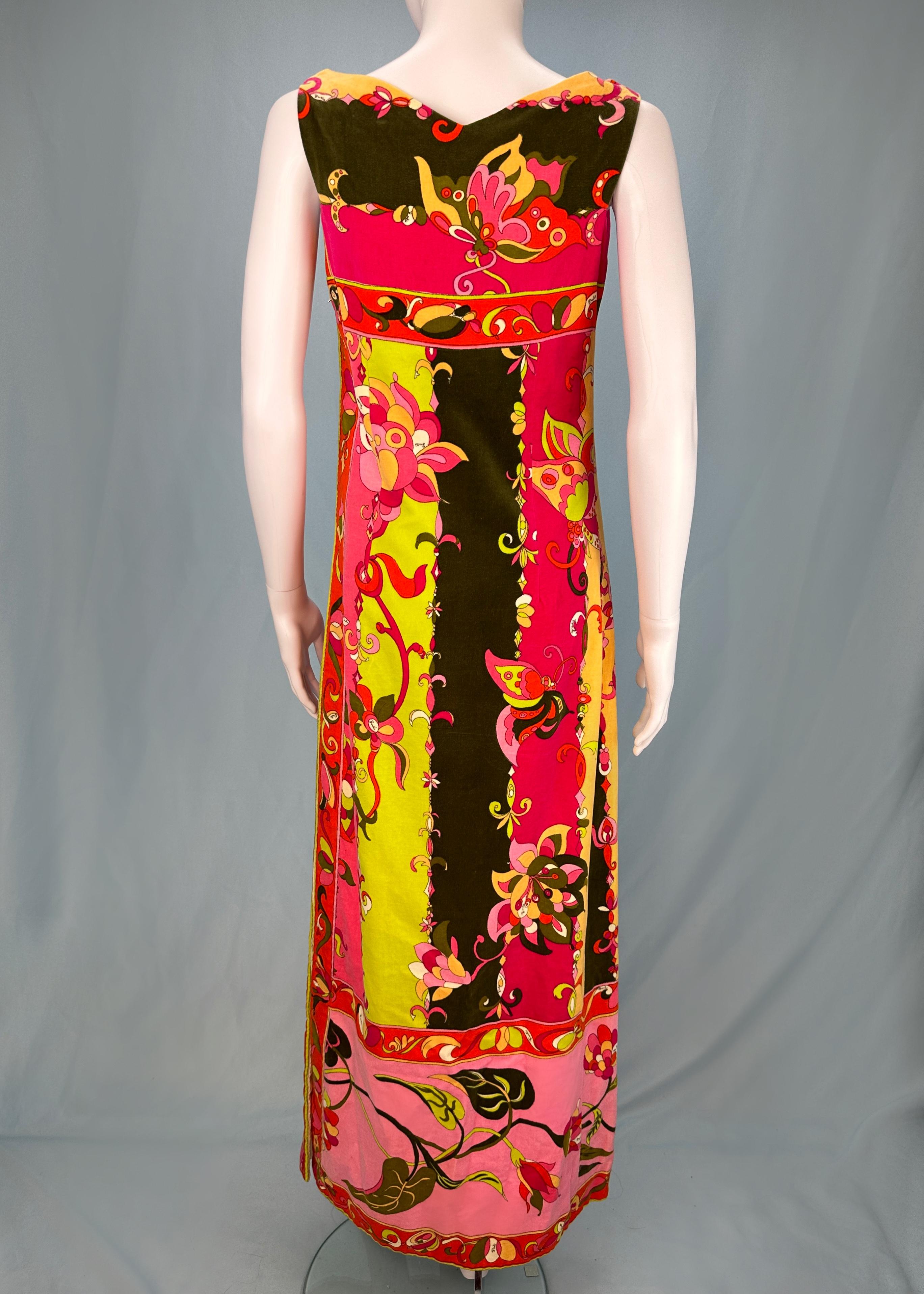 Emilio Pucci 1968 Pattern Velvet Maxi Dress In Excellent Condition For Sale In Hertfordshire, GB