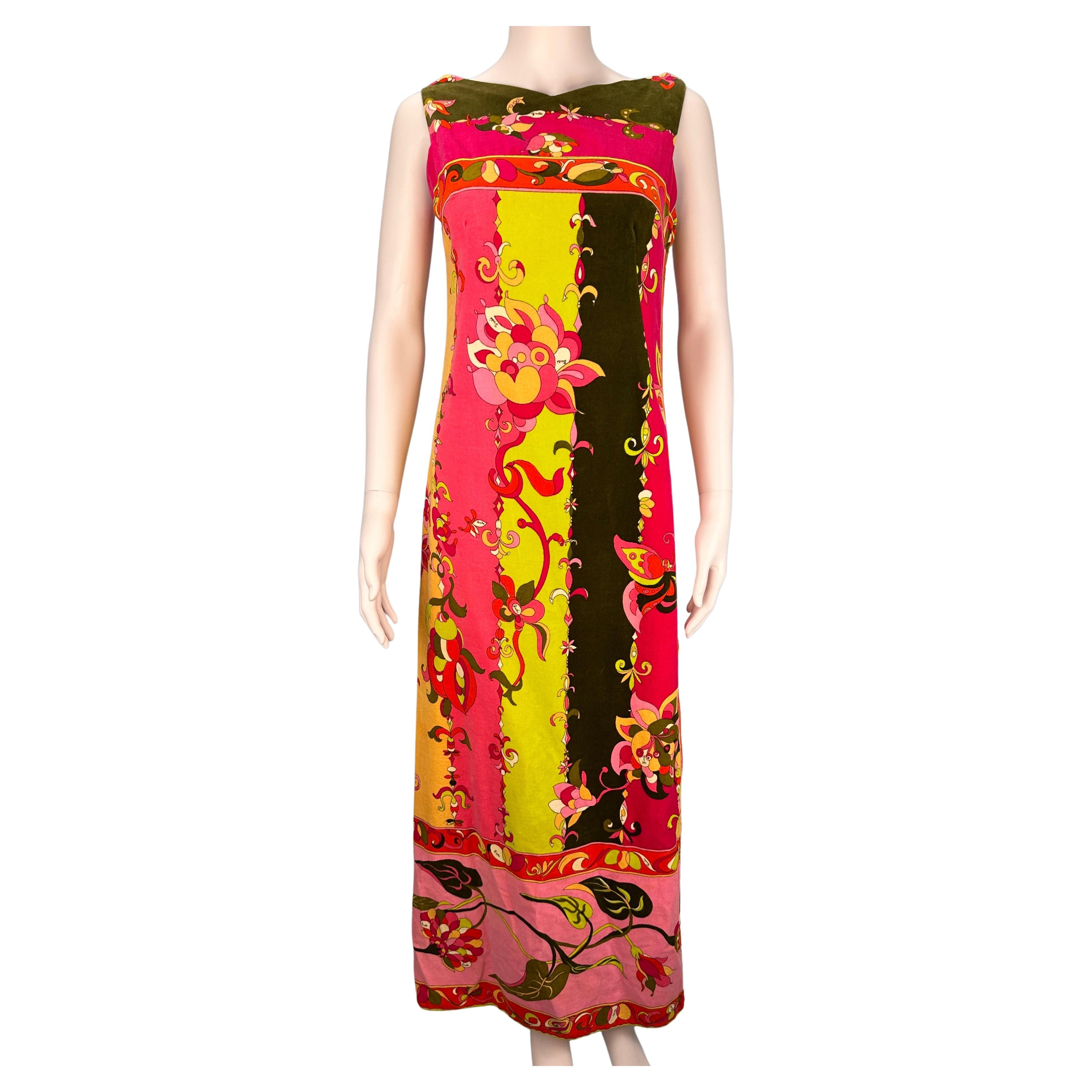 Emilio Pucci 1968 Pattern Velvet Maxi Dress For Sale