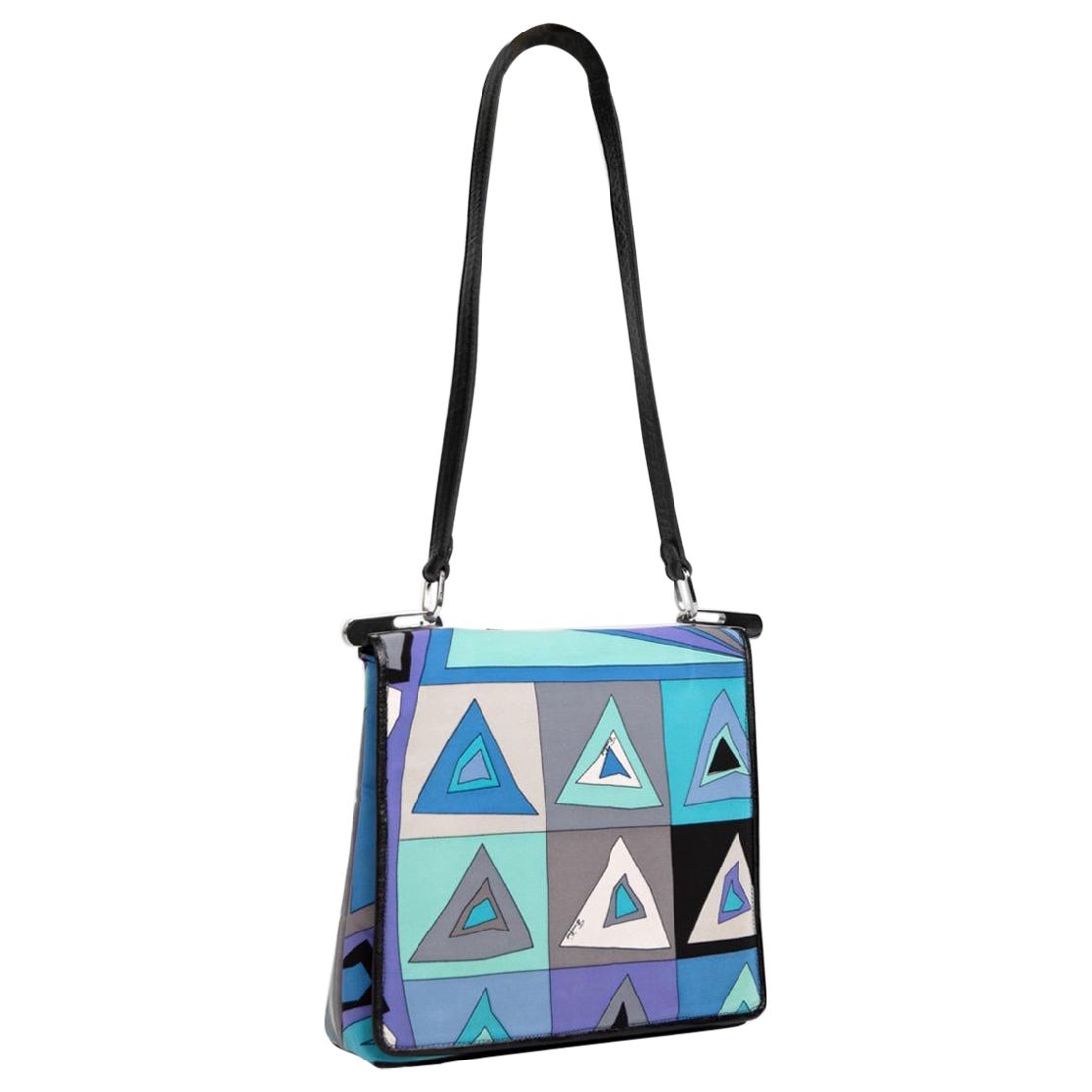 Emilio Pucci 1970 Turquoise Blue Purple "Ruota" Aztec Print Silk Shoulder Bag