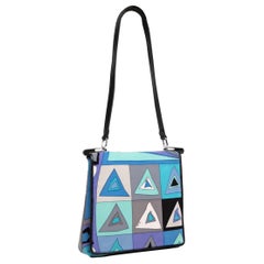 Emilio Pucci 1970 Turquoise Blue Purple "Ruota" Aztec Print Silk Shoulder Bag
