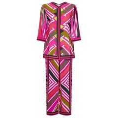 Vintage Emilio Pucci 1970s Geometric Print Silk Trouser Set 