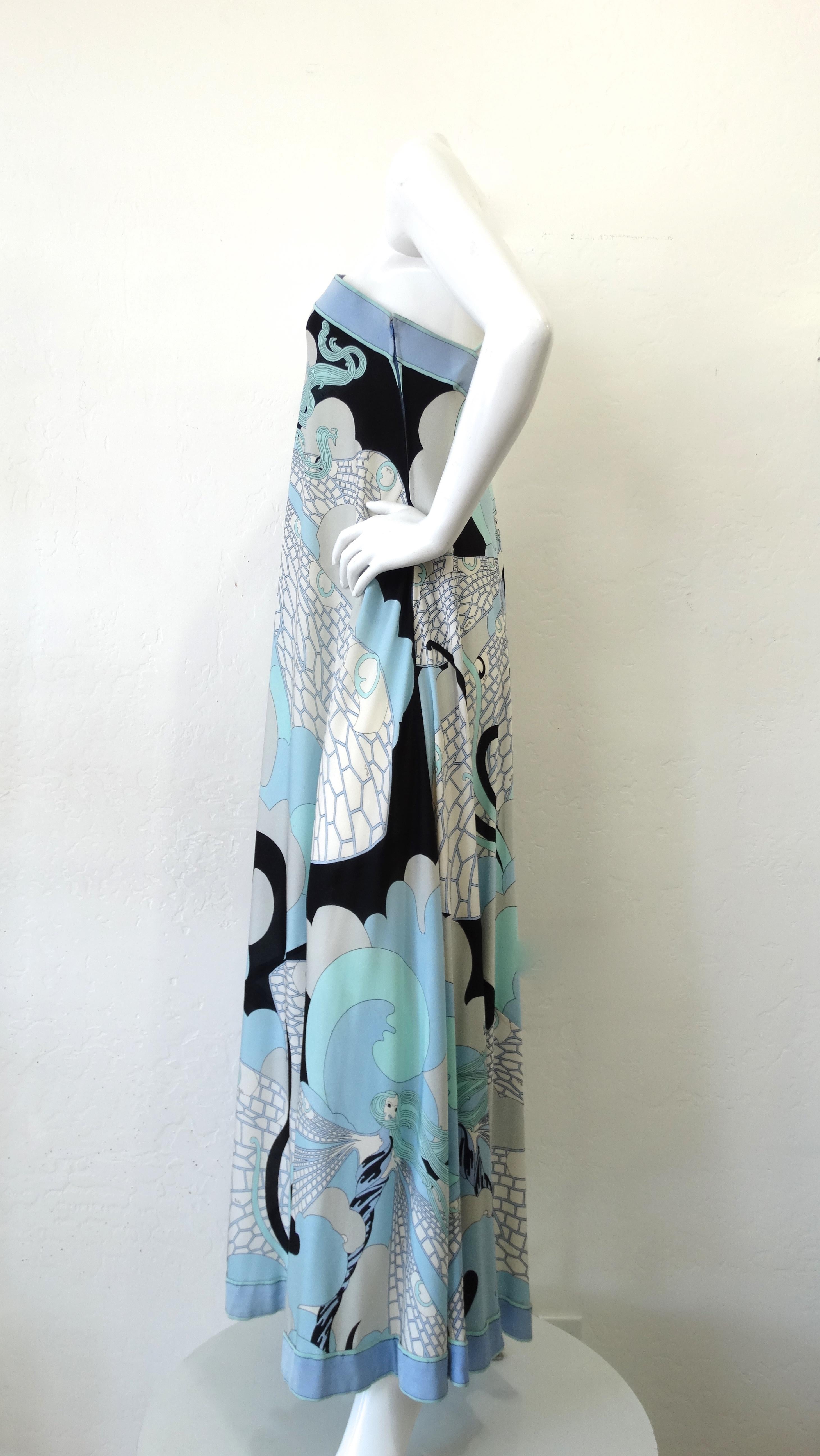 Emilio Pucci 1970s Goddess Motif Silk Halter Dress 5