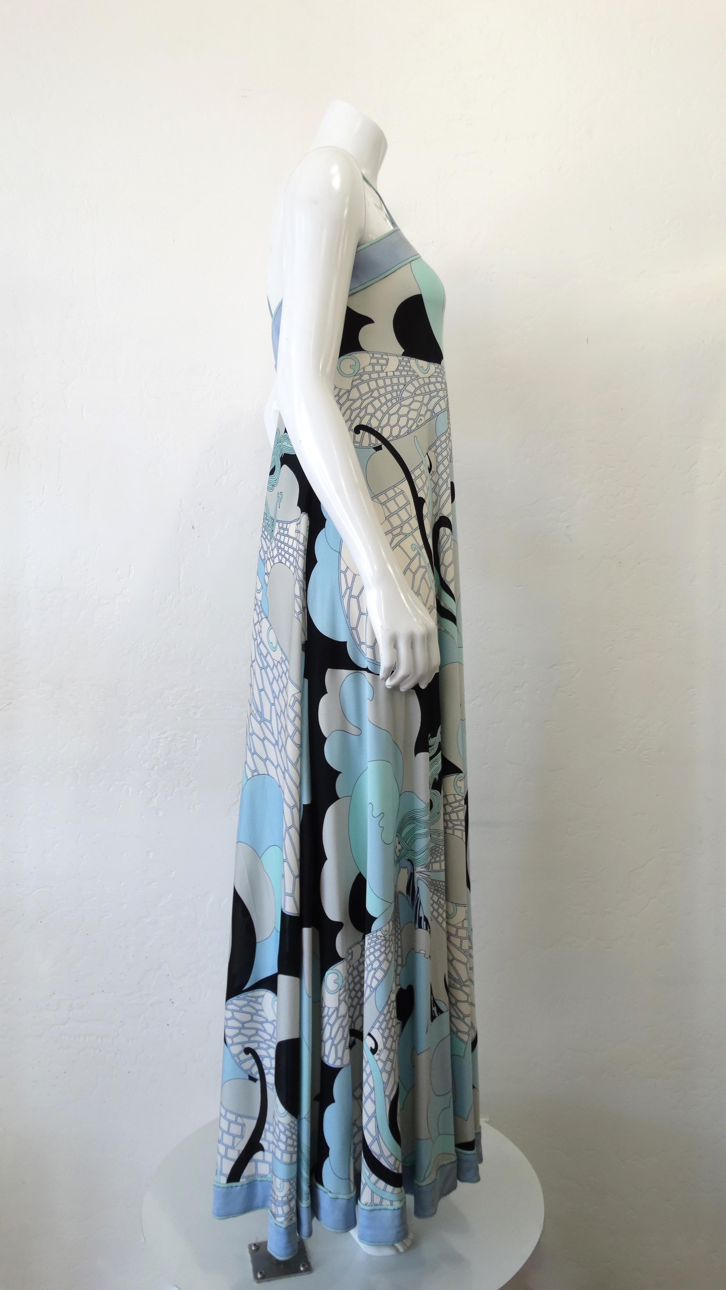 Gray Emilio Pucci 1970s Goddess Motif Silk Halter Dress