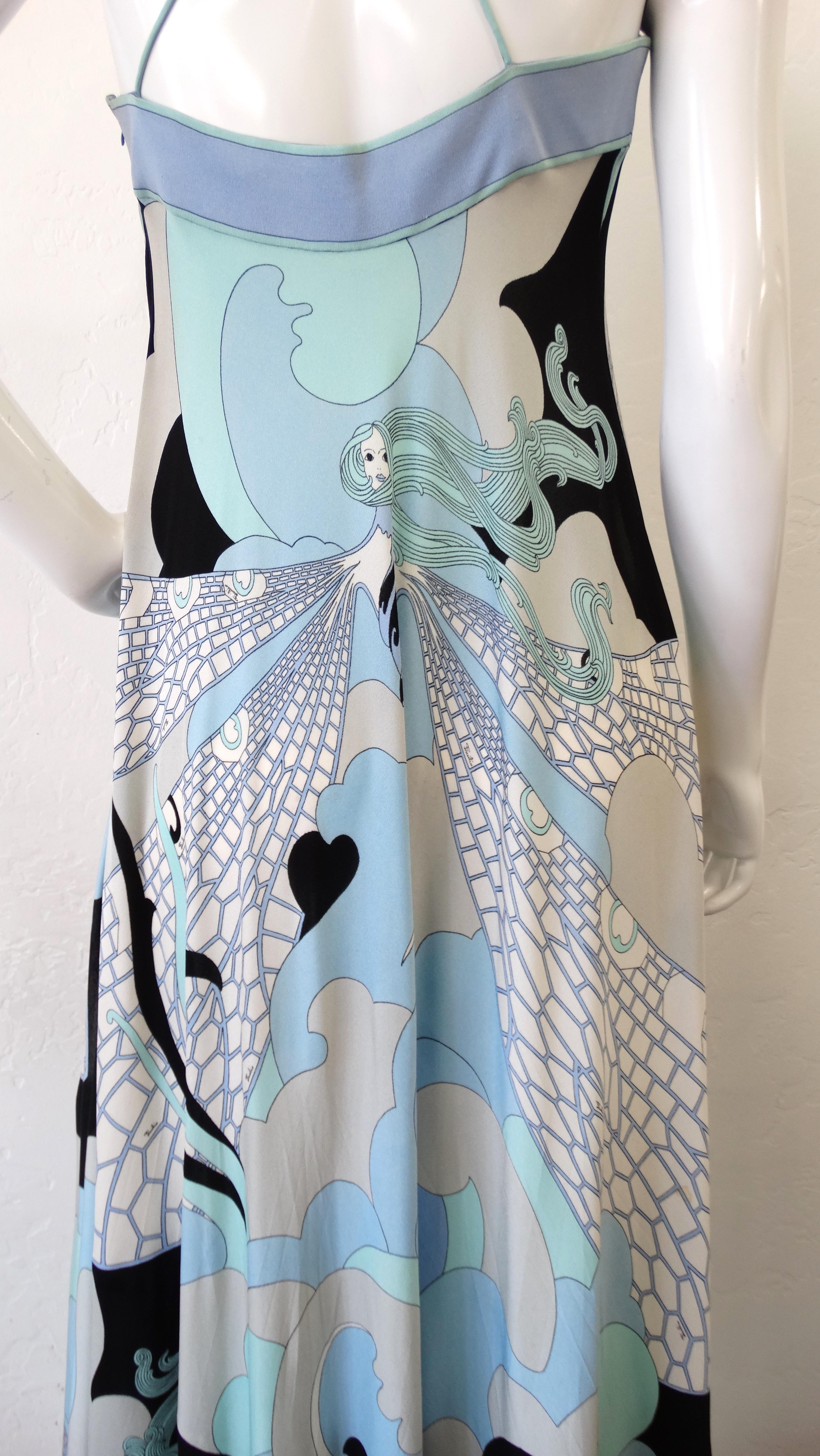 Emilio Pucci 1970s Goddess Motif Silk Halter Dress In Good Condition In Scottsdale, AZ