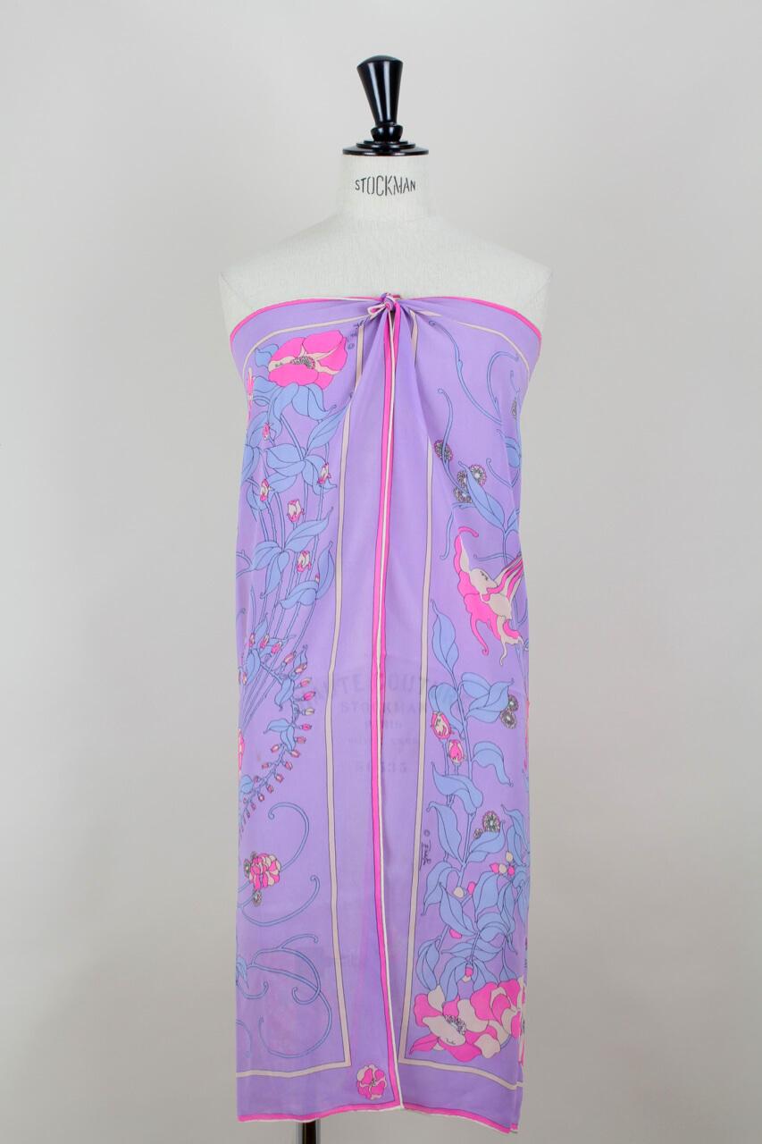 EMILIO PUCCI 1970s Signature Lilac Floral Print Bow Tie Silk Blouse & Scarf Set 6