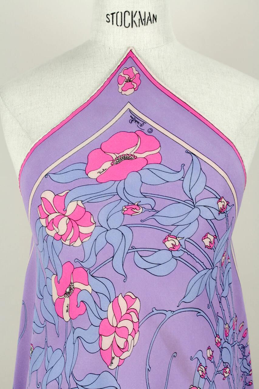 EMILIO PUCCI 1970s Signature Lilac Floral Print Bow Tie Silk Blouse & Scarf Set 9