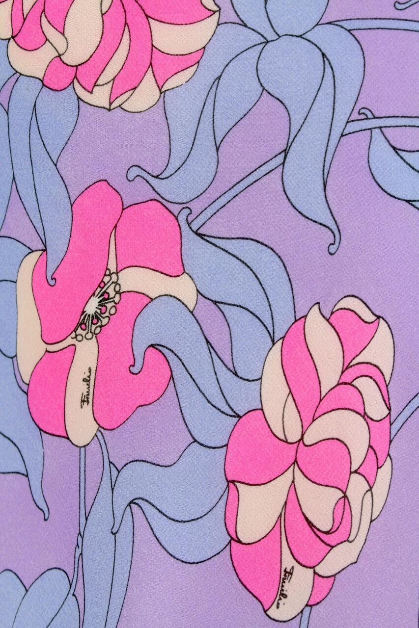 EMILIO PUCCI 1970s Signature Lilac Floral Print Bow Tie Silk Blouse & Scarf Set 8