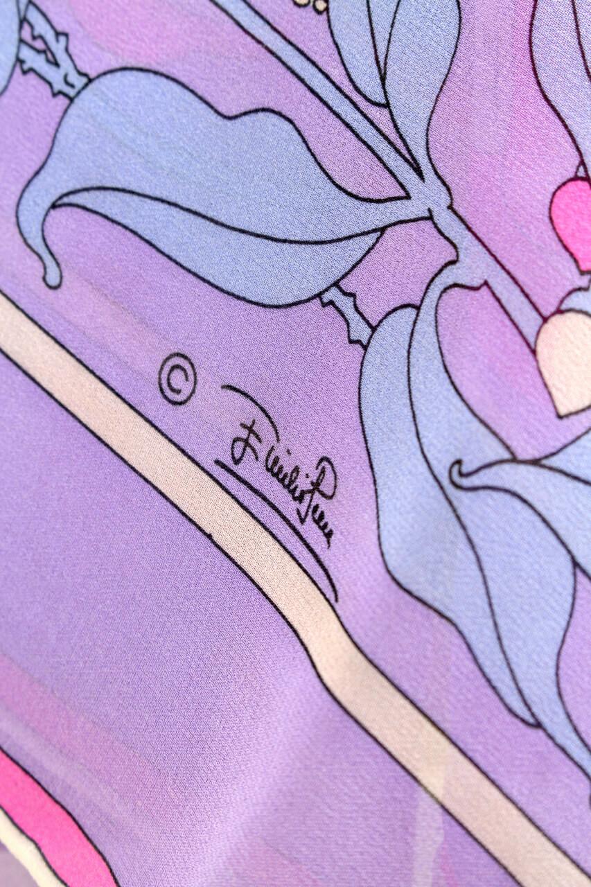 EMILIO PUCCI 1970s Signature Lilac Floral Print Bow Tie Silk Blouse & Scarf Set 11