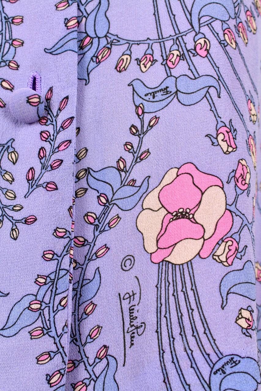 EMILIO PUCCI 1970s Signature Lilac Floral Print Bow Tie Silk Blouse & Scarf Set 1