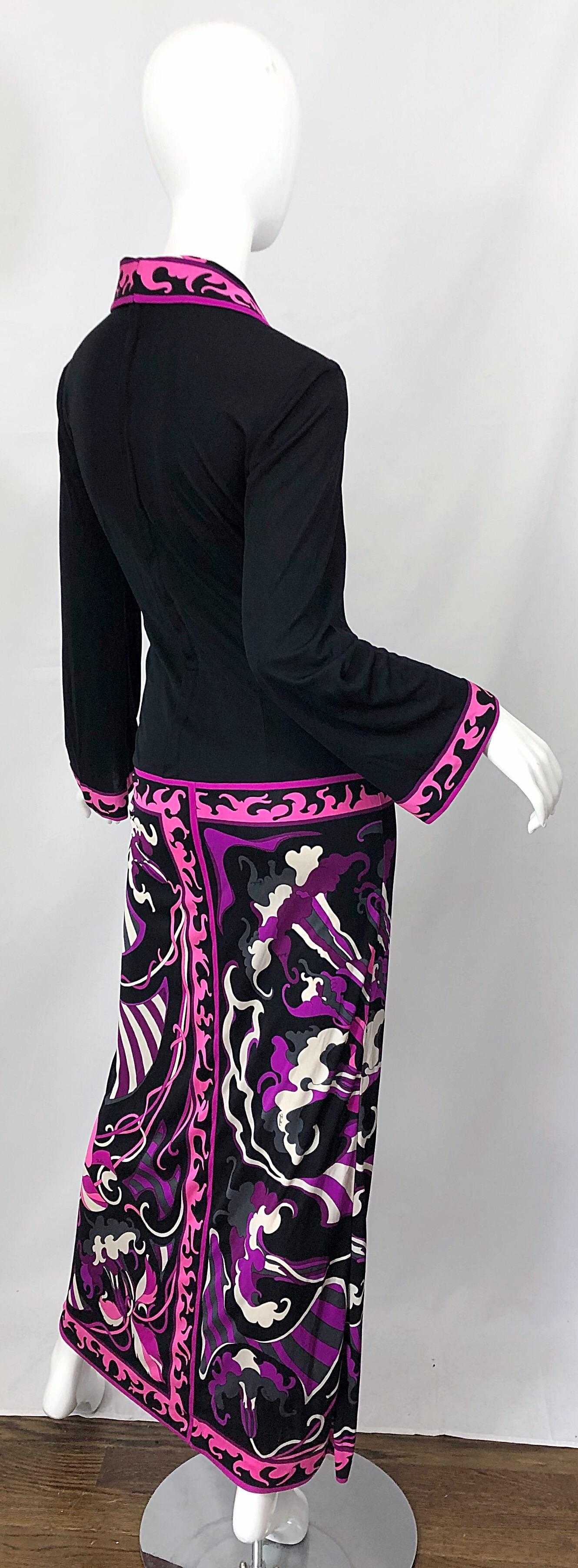 Emilio Pucci 1970s Silk Jersey Pink Purple Black Vintage 70s Maxi Dress For Sale 5
