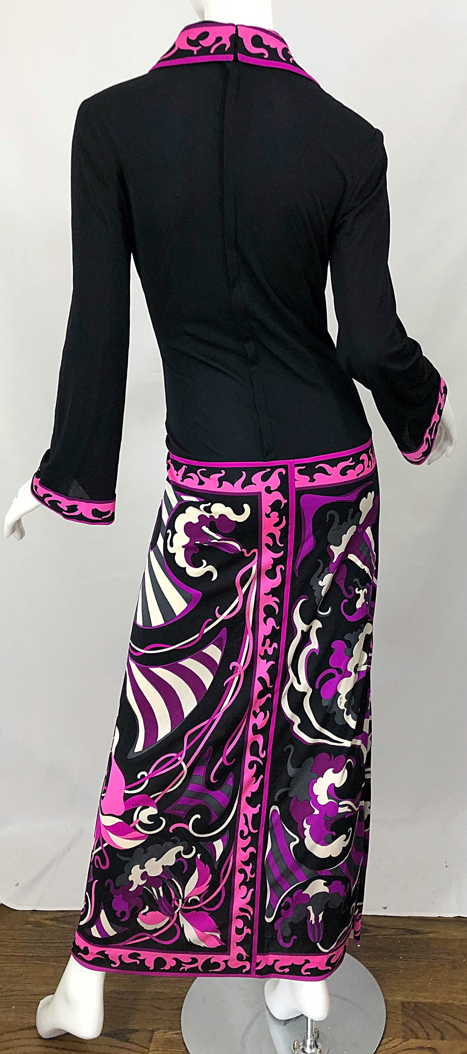 Emilio Pucci 1970s Silk Jersey Pink Purple Black Vintage 70s Maxi Dress For Sale 6