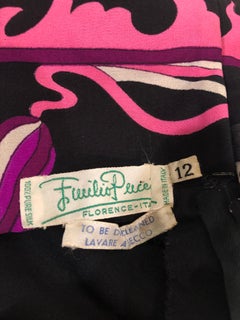 Emilio Pucci 1970s Silk Jersey Pink Purple Black Vintage 70s Maxi Dress