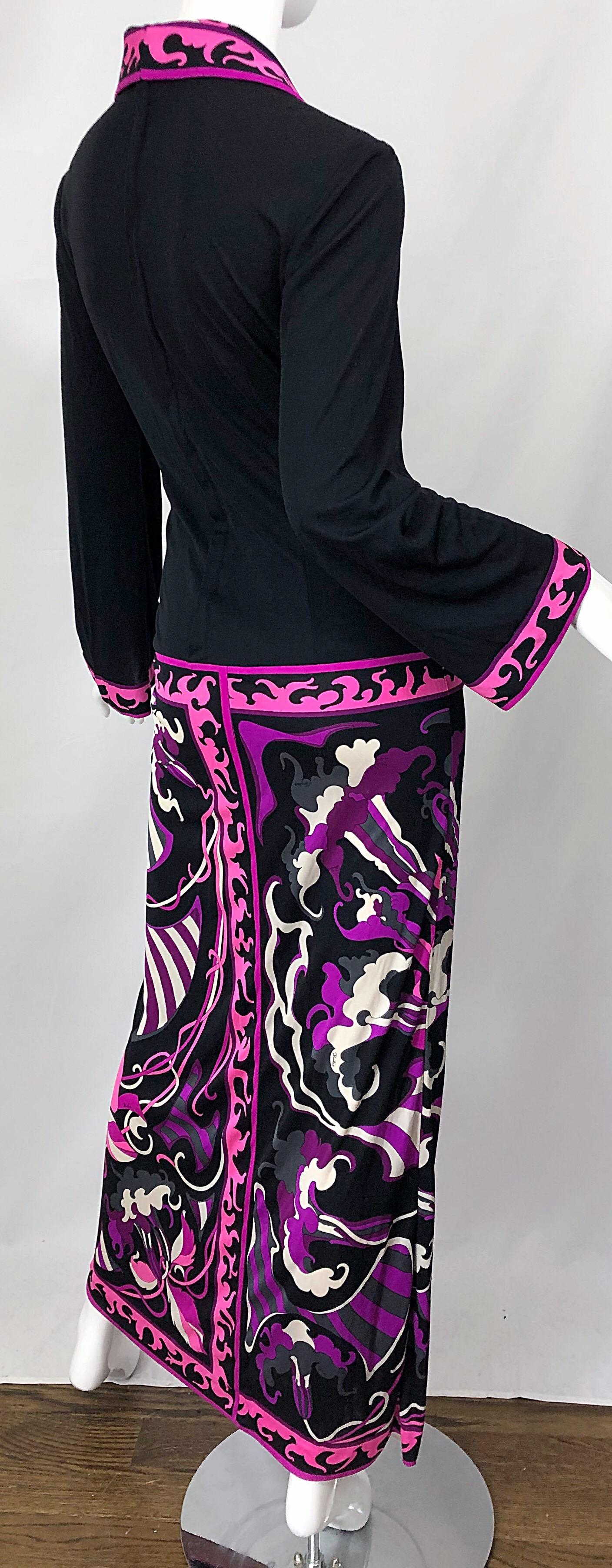 Emilio Pucci 1970s Silk Jersey Pink Purple Black Vintage 70s Maxi Dress For Sale 1