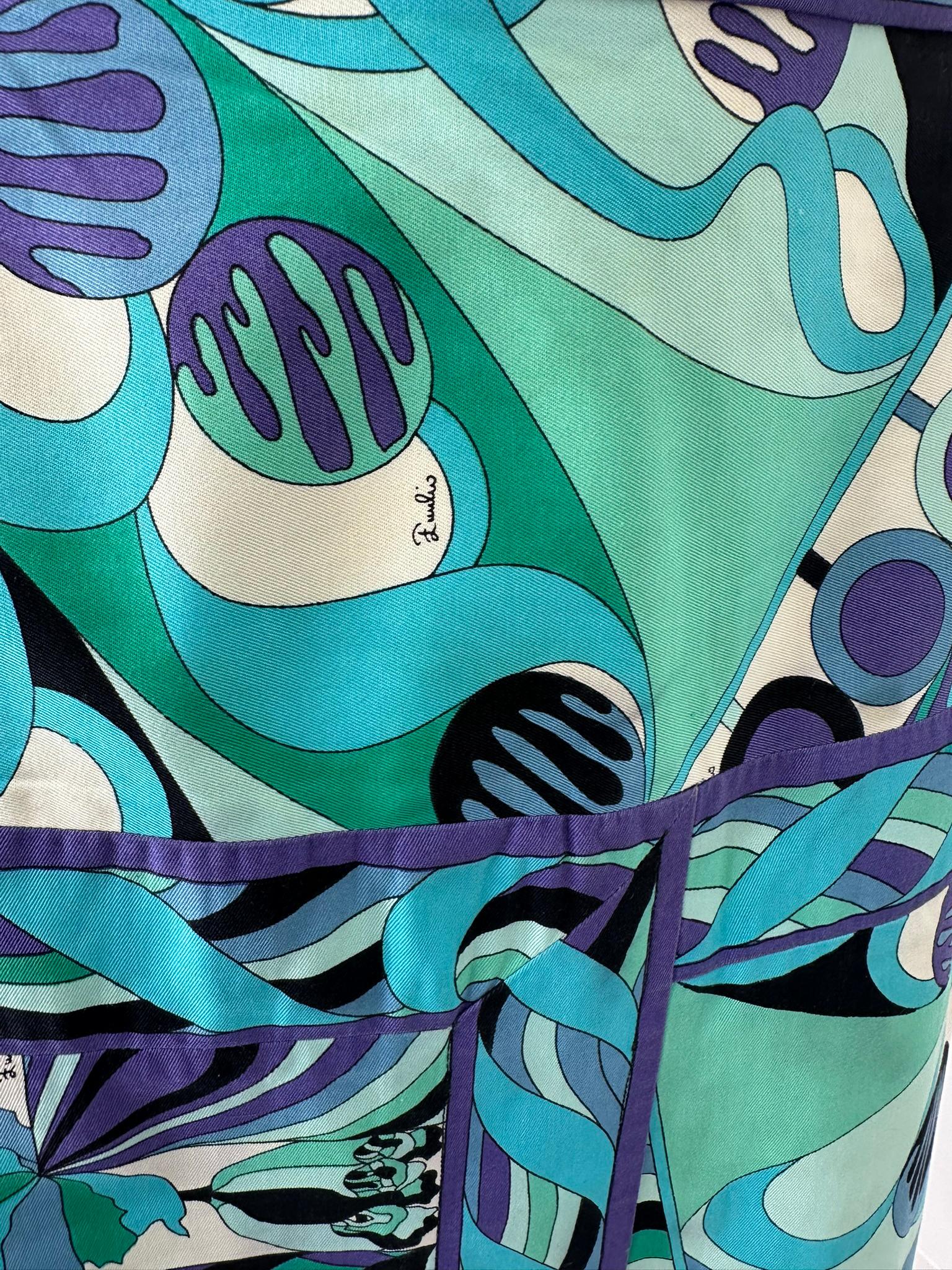 Emilio Pucci 1970s Vivara en sarga de algodón azul Maxifalda con canesú a la cadera 10 en venta 9