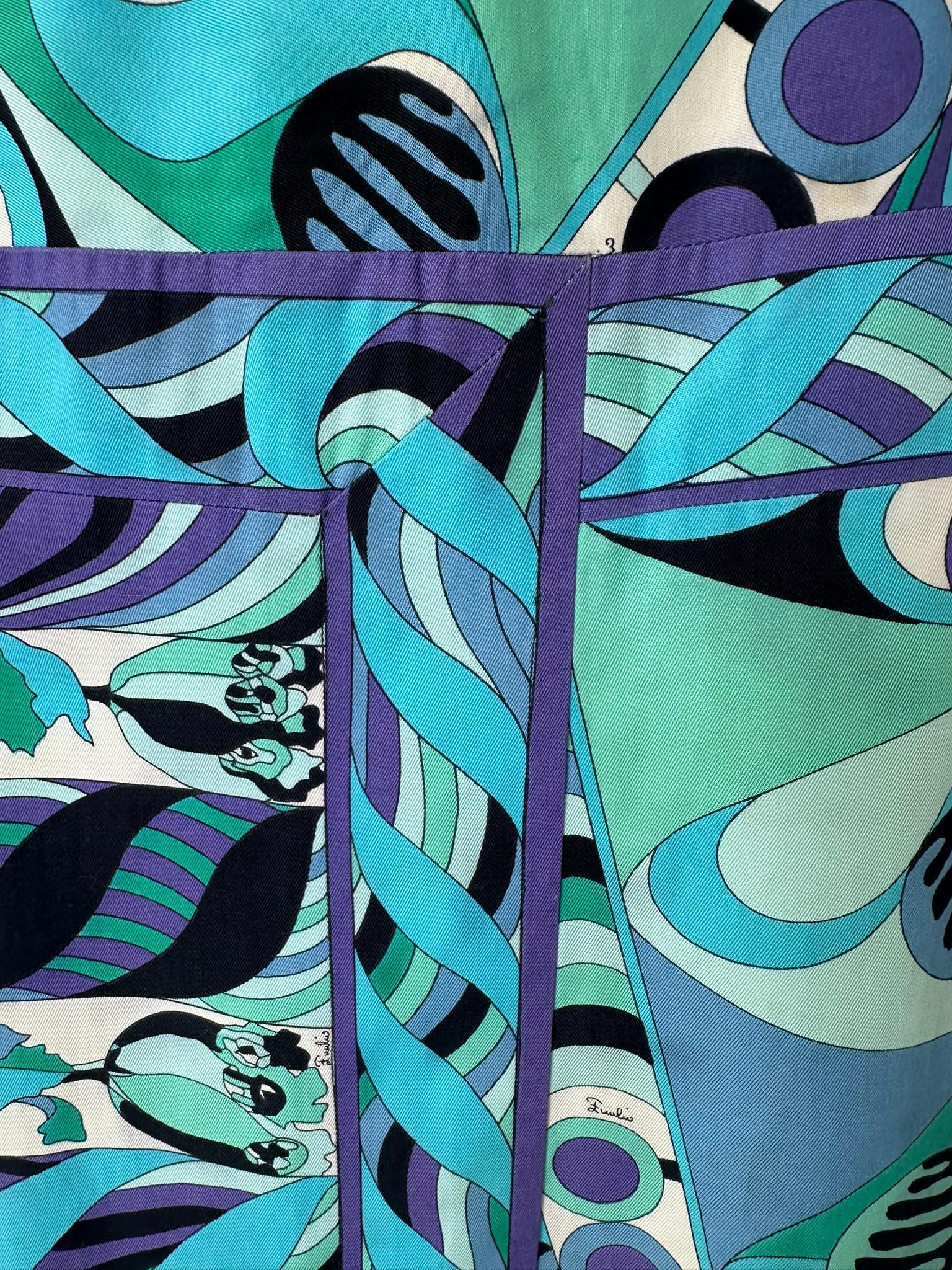 Emilio Pucci 1970s Vivara en sarga de algodón azul Maxifalda con canesú a la cadera 10 en venta 10