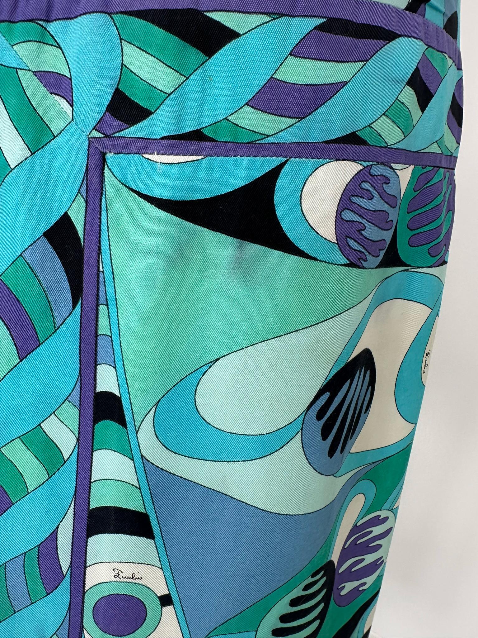 Emilio Pucci 1970s Vivara en sarga de algodón azul Maxifalda con canesú a la cadera 10 en venta 13