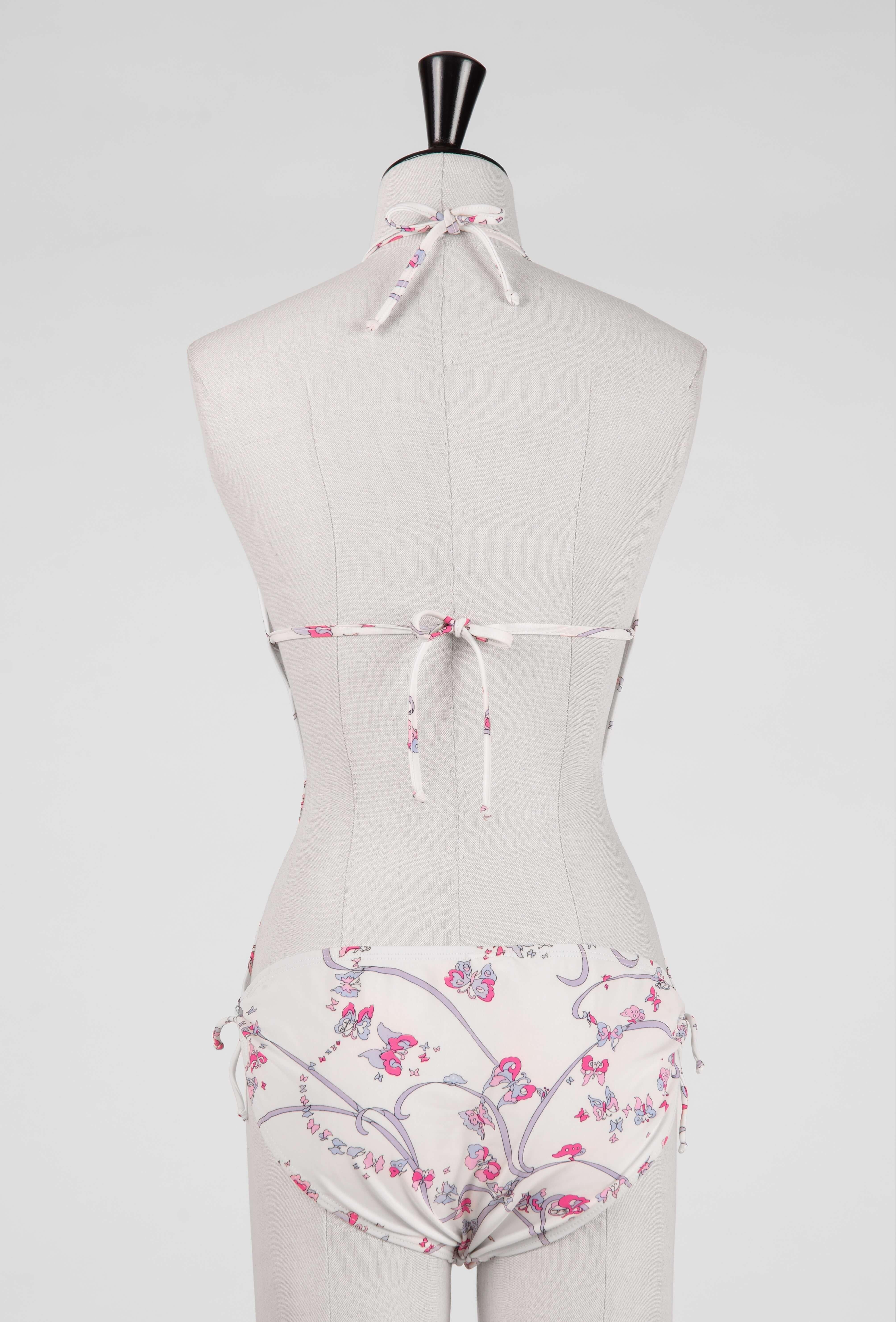 Gris EMILIO PUCCI Maillot de bain une pièce imprimé papillon blanc et rose caractéristique, années 1970 en vente