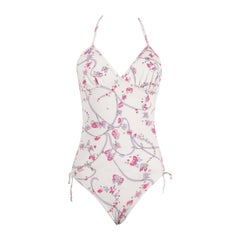 Vintage EMILIO PUCCI 1970s White Pink Signature Butterfly Print One-Piece Swimsuit