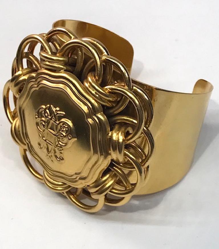 Emilio Pucci 1980s Wide Medallion Cuff Bracelet In Good Condition In New York, NY