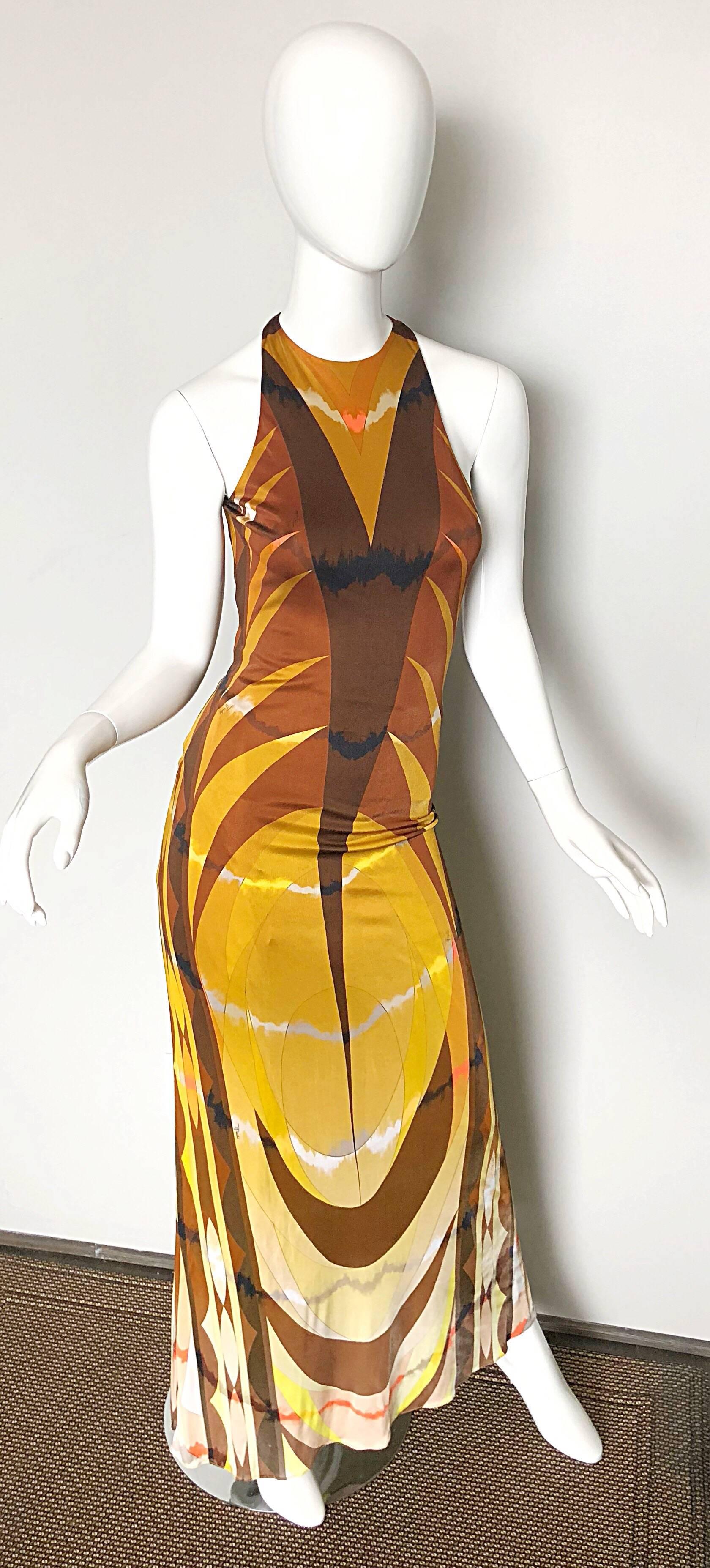 Emilio Pucci 1990s Sexy Vintage Open Back Rayon Jersey 90s Gown Maxi Dress 2